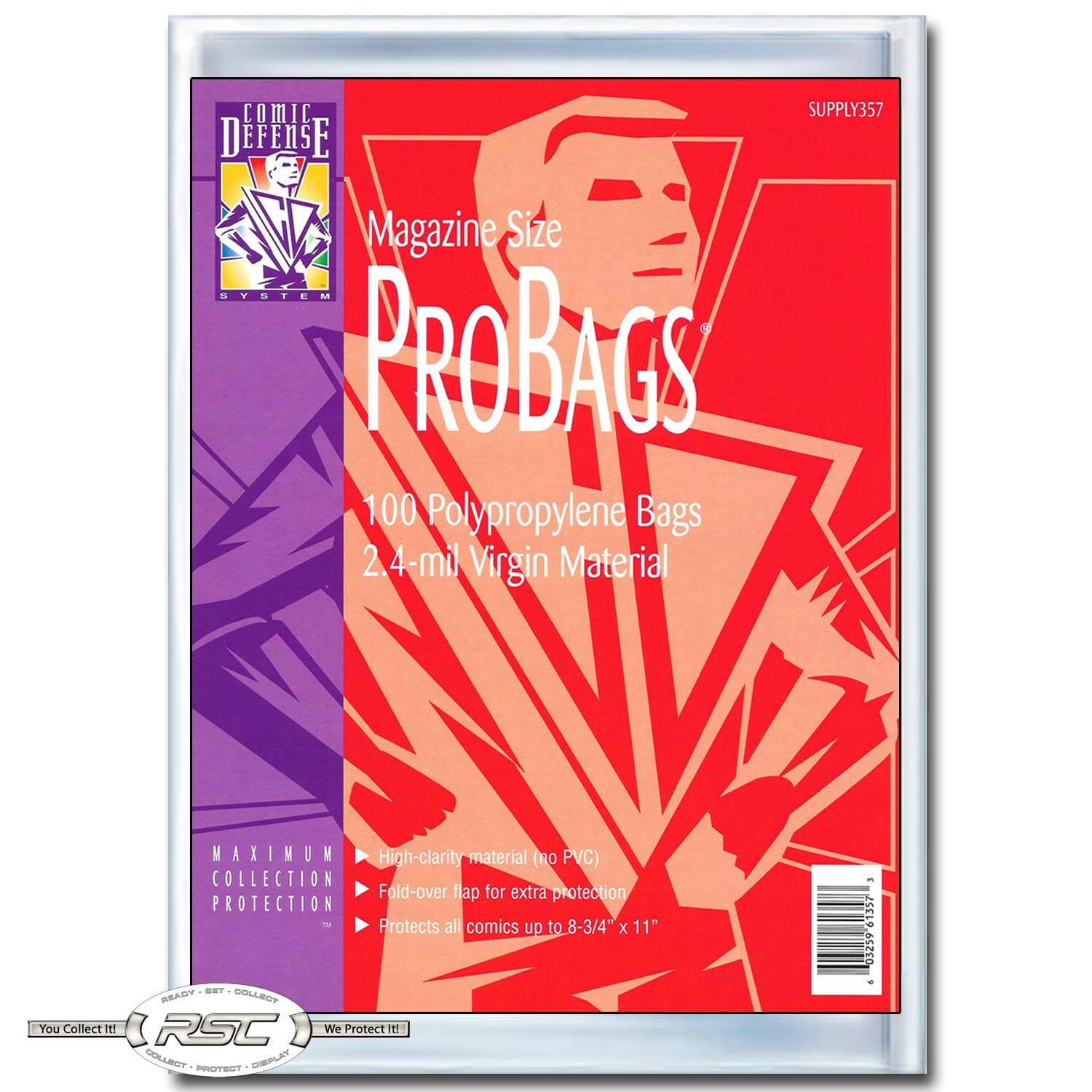 Comic Defense System Magazine Size Comic Book ProBags Polypropylene Bags 8-3/4" x 11" Plus 1 1/2" Flap