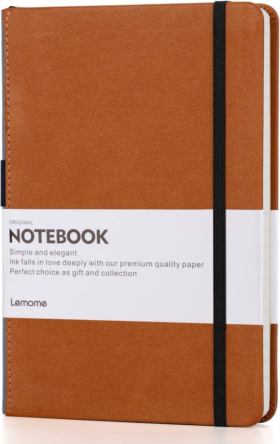 Lemome Thick Classic Notebook with Pen Loop A5 College Ruled Hardcover Writing Notebook with Pocket + Page Dividers Gifts, Banded, Large, 180 Pages, 8.4 x 5.7 in