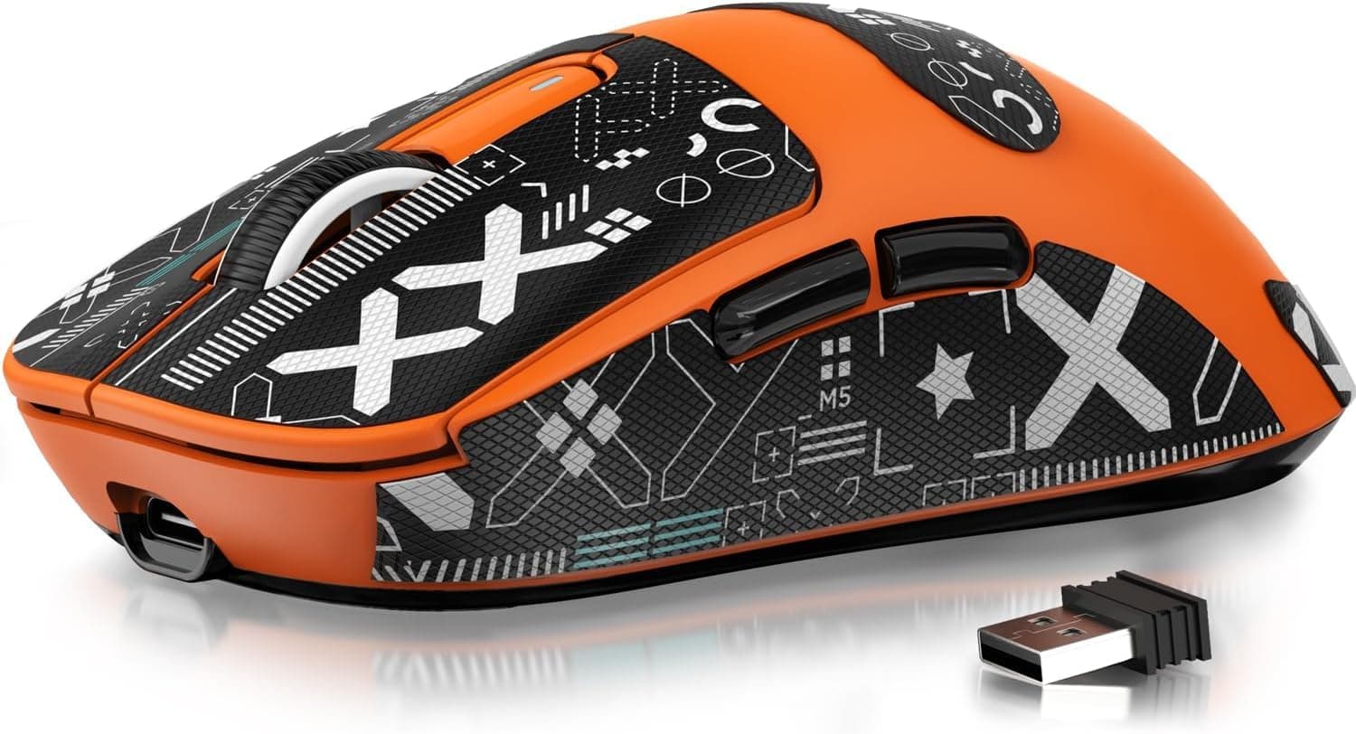 MANBASNAKE Attack Shark X3 Wireless Gaming Mouse, 49g Triple Mode Ergonomic Computer Mouse, PAW3395 26K DPI Sensor, 200h Battery Life, Griptape, Programmable Buttons for PC/Laptop/Mac (Orange)
