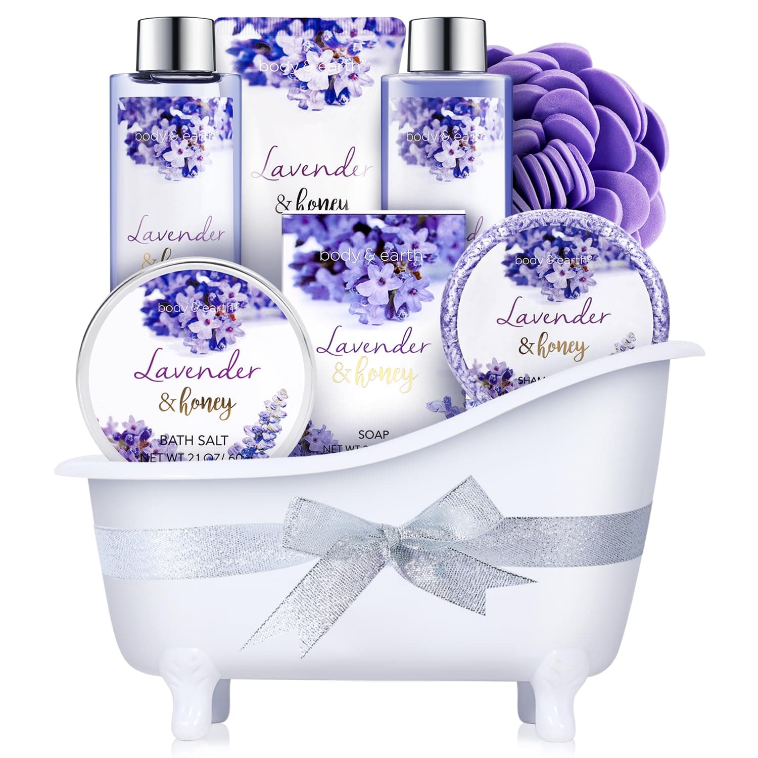 Body & Earth Bath and Body Gift Set - 8 Pcs Lavender Spa Baskets for Women, Spa Kit for Women, Birthday, Holiday, Anniversaries, Mother's Day Gifts for Her, Mom, Wife, Girlfriend