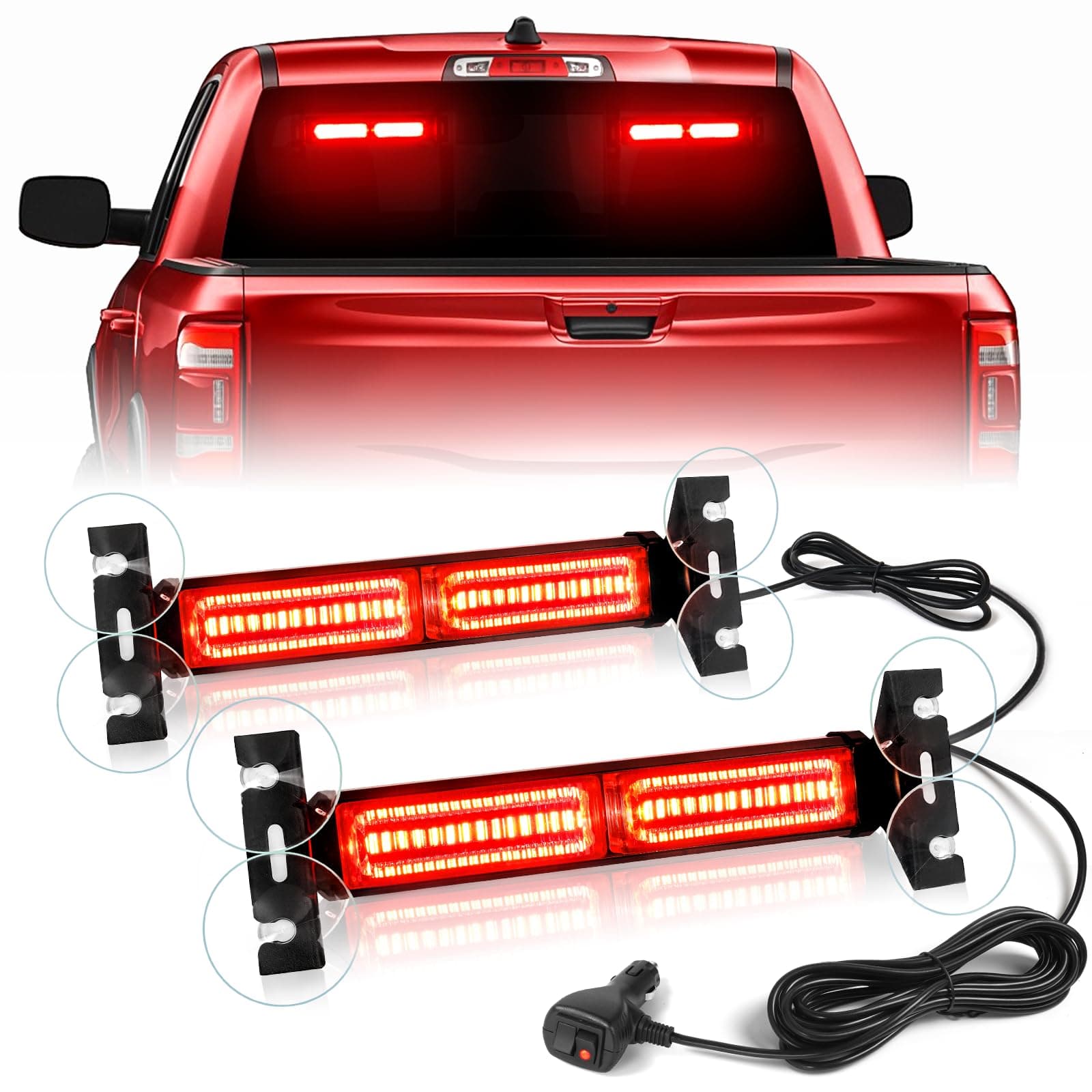 HLauto 1002L Emergency Strobe Traffic Advisor Light Bar: 40 LED Dash Safety Warning Flashing Light, Front/Rear Windshield Visor for Construction Vehicle, Tow/Plow Truck (2x10.7inch, Red)