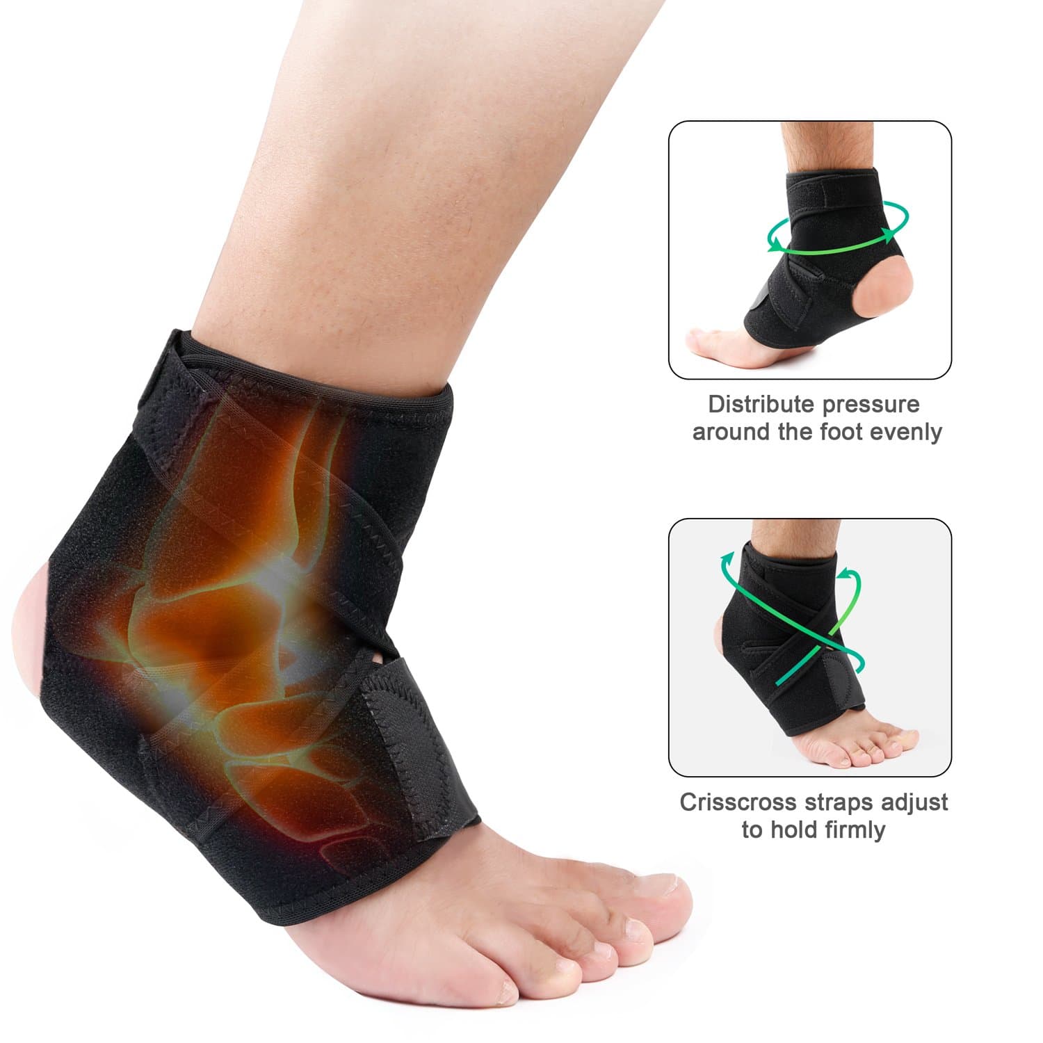 Ankle Support, 4UMOR Adjustable Ankle Brace Nylon Material Breathable Design One Size Fits All for Walking, Running, Sprains, Arthritis, Achilles etc(L)