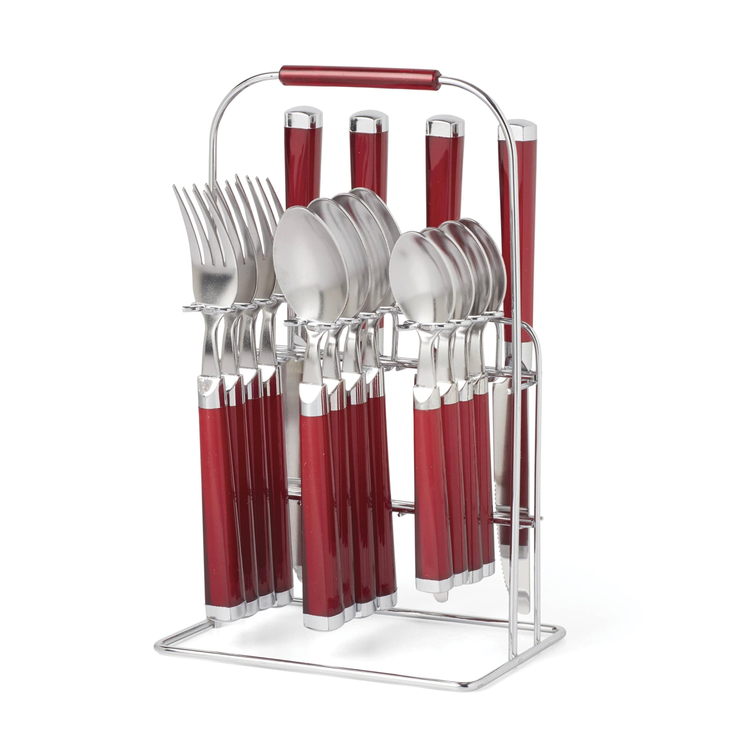 Cambridge 242616MD4 Temptation Red 16-Piece Flatware Set With Rack