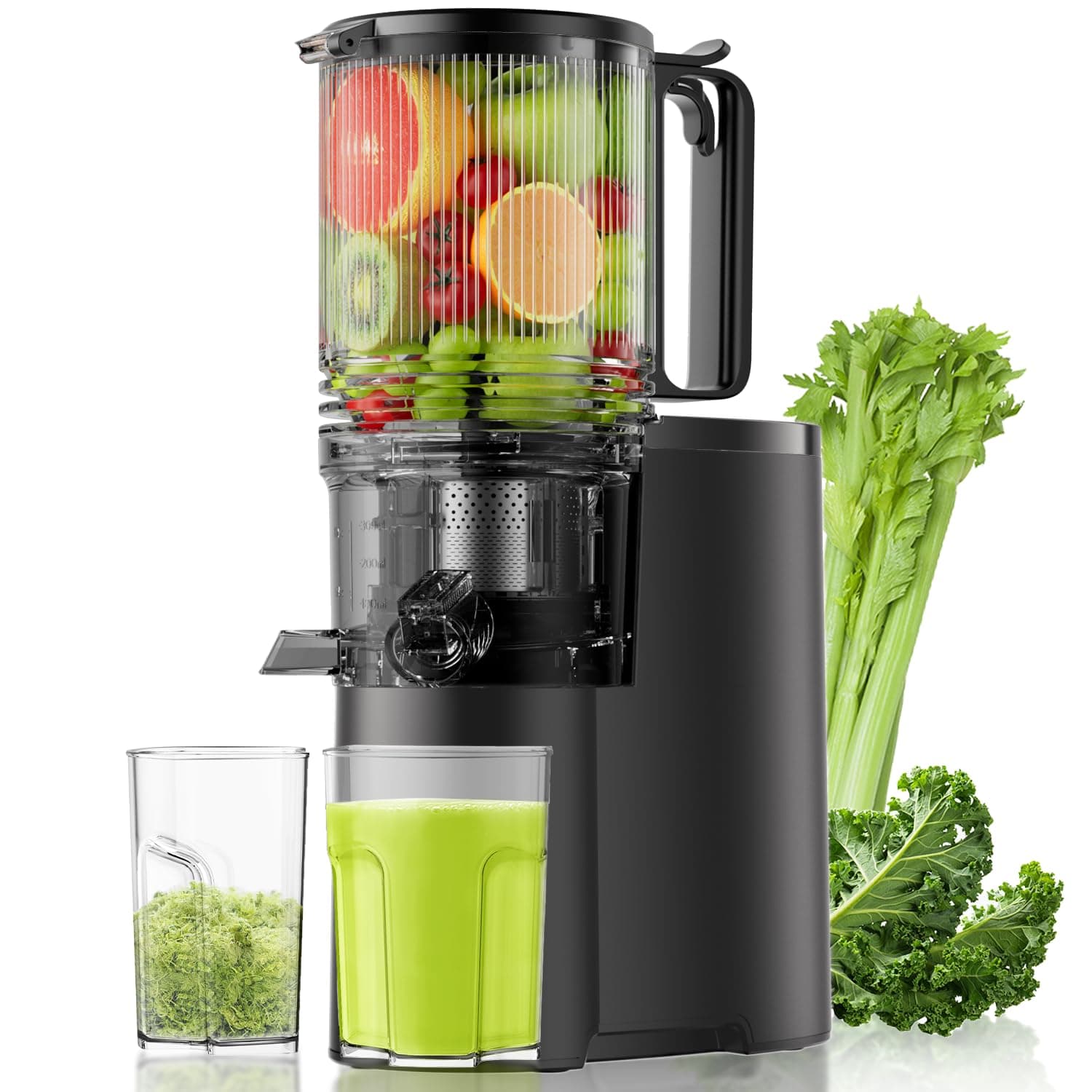 Cold Press Juicer, 5.8" Wide Feed Chute Juice Extractor Machine with 400W, High Juice Yield, Slow Masticating Juicer for Whole Vegetables & Fruits, Dark Gray
