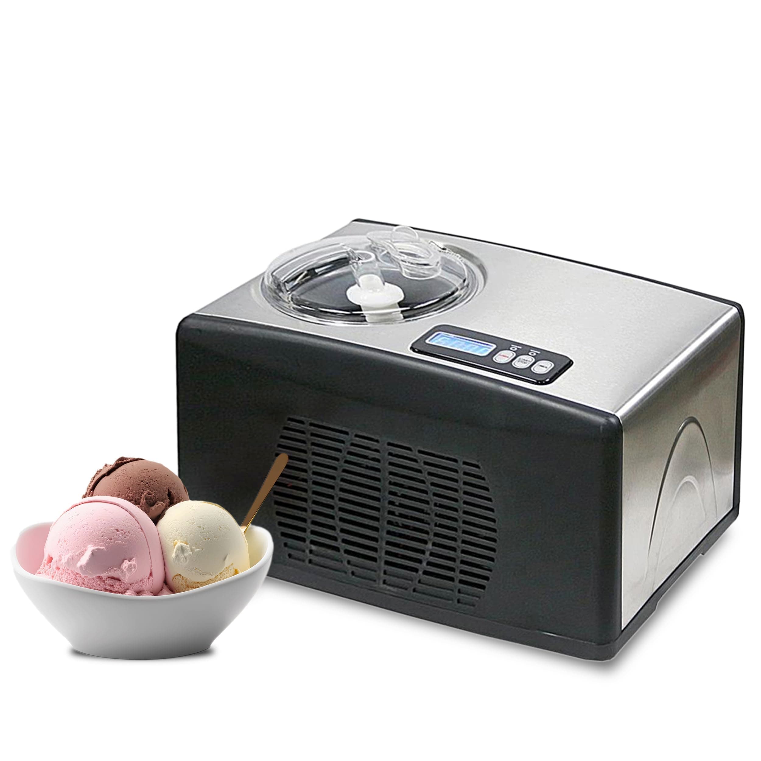 Ice Cream Maker Machine 1.6 Qt. Automatic with Built-In Compressor, LCD Digital Display & Timer, No Pre-Freezing, ICM-15LS, Stainless Steel