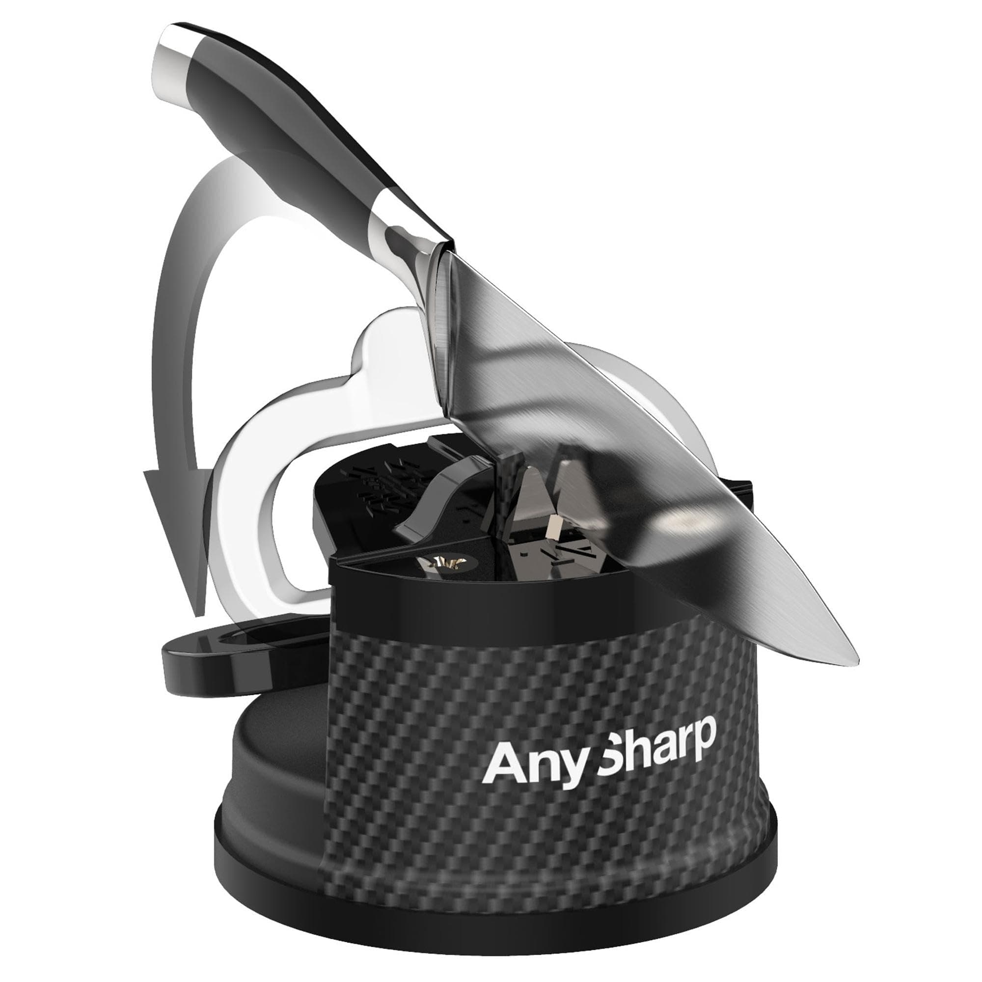Editions – Hands Free Knife Sharpener - Easy to Use Sharpening Tool with PowerGrip Suction Base and 20-Degree Pre-Set Angle - for All Knives: Chef's, Serrated, and Hardened Steel - Carbon