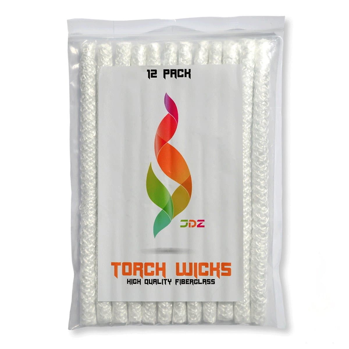 JDZ Brand Tiki Torch Replacement Wick 12 Pack 1/2 Inch by 10 Inch Reusable Fiberglass Wicks for Outdoor Patio Canister Torches and Glass Wine Bottle Oil Lamps