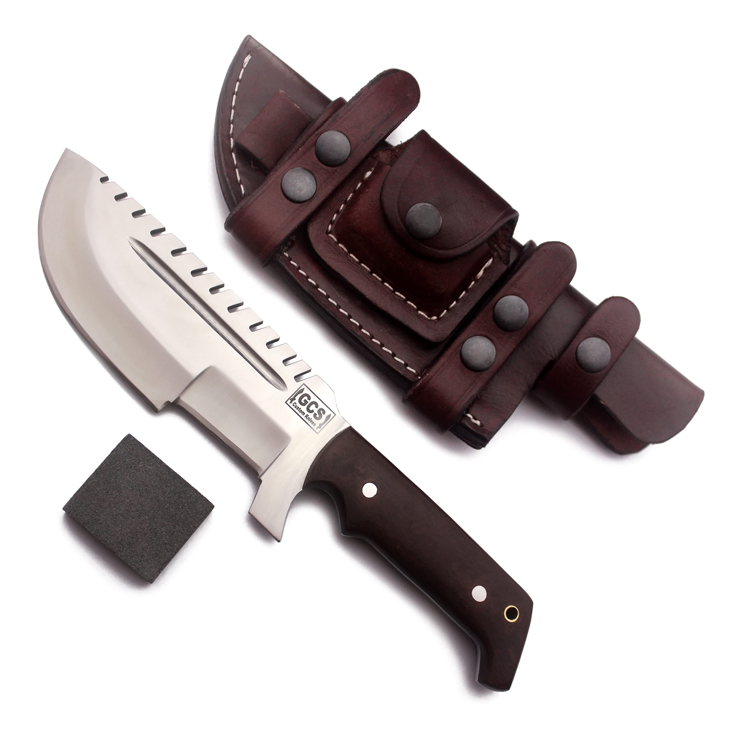 GCS Handmade D2 steel Hunting Knife G10 Handle Fixed Blade Knife Right Hand Scout Carry Buffalo leather Sheath and Sharpening Stone for Hunting Camping Survival and EDC