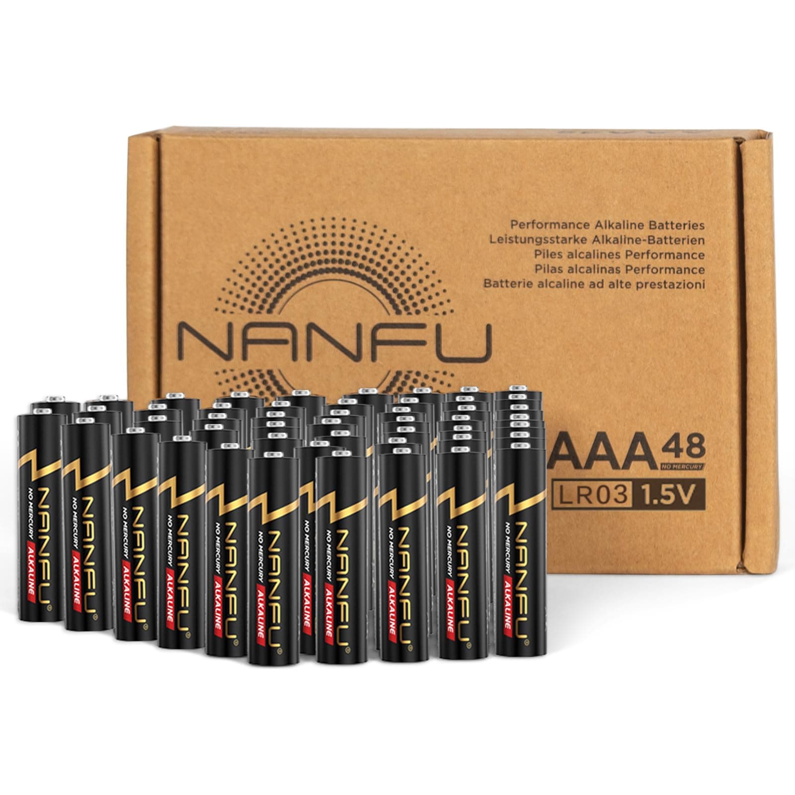 NANFU 1.5V AAA Alkaline Batteries (48 Count), Extra Long-Lasting Triple A LR03 Battery with Leak-Proof Design, 10-Year Shelf Life for Home, Office, Household, Business, Non-Rechargeable