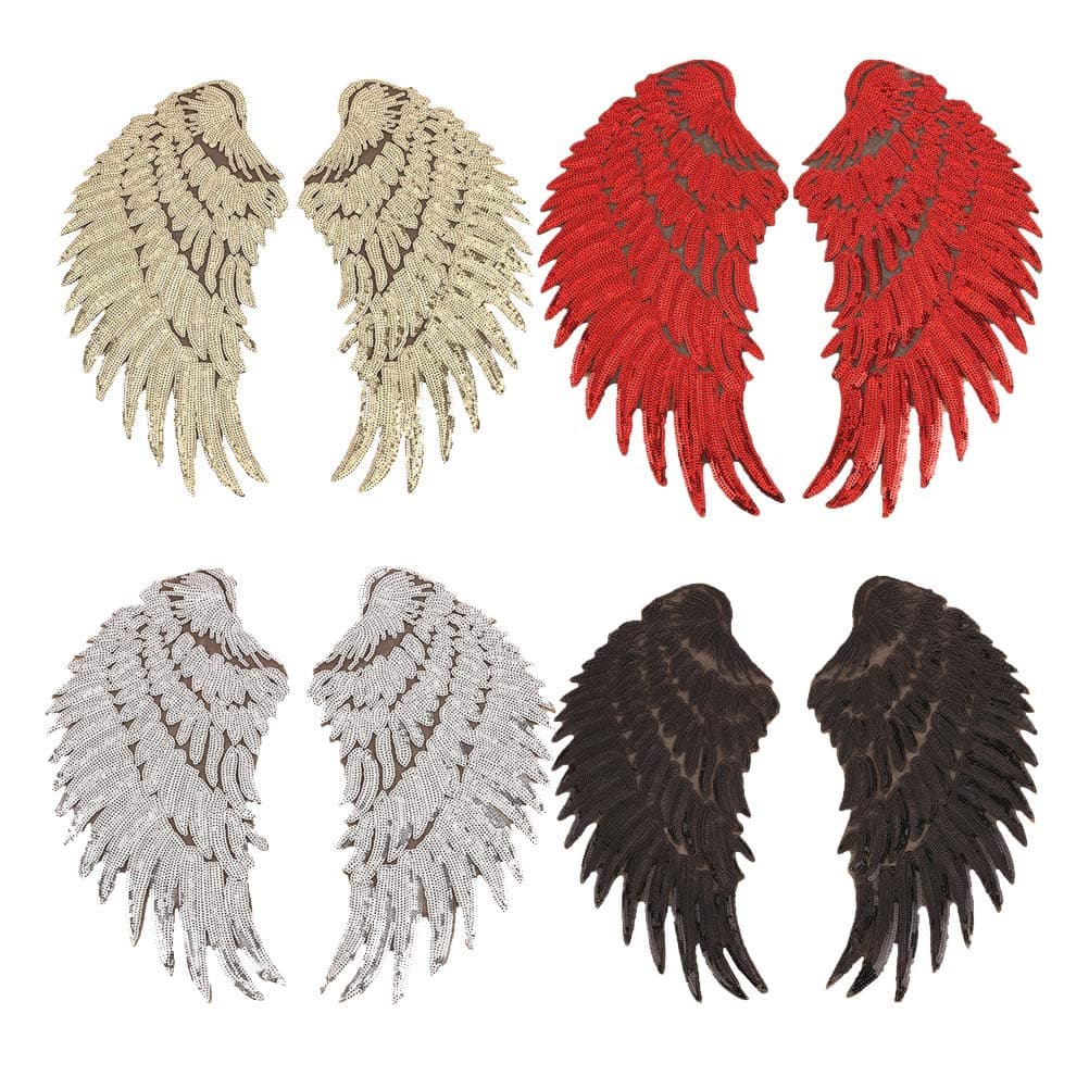 Lwestine 4 Pair Sequins Angel Wings Iron On Patch DIY Embroidered Applique Bling Wings for Jackets Cloth Decoration Valentine's Day Gifts