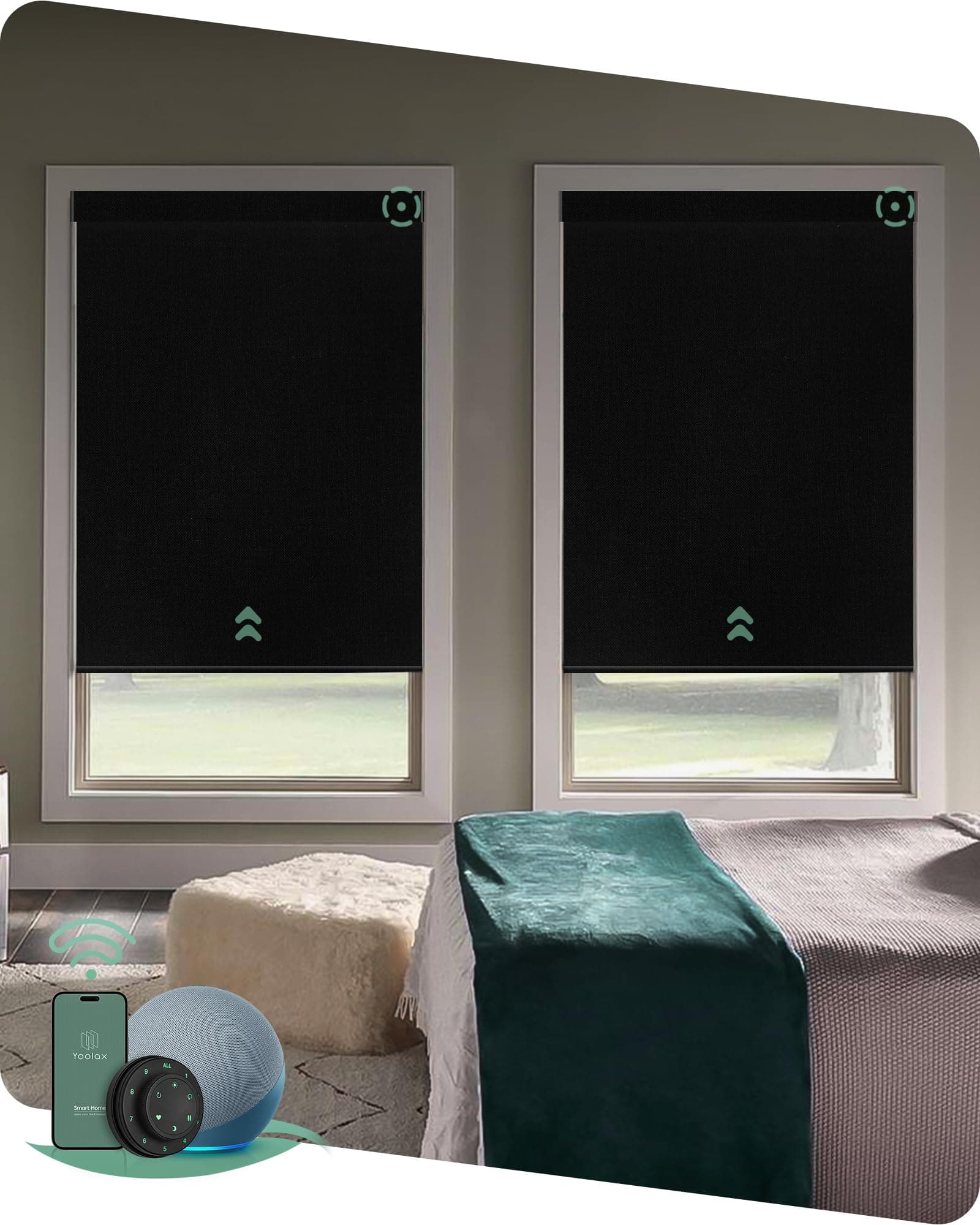 Yoolax Motorized Blinds with Remote, Smart Blinds for Windows Blackout Automatic Shades Work with Alexa Remote Control Roller Window Shades with Valance, Custom Size (Fabric-Black)