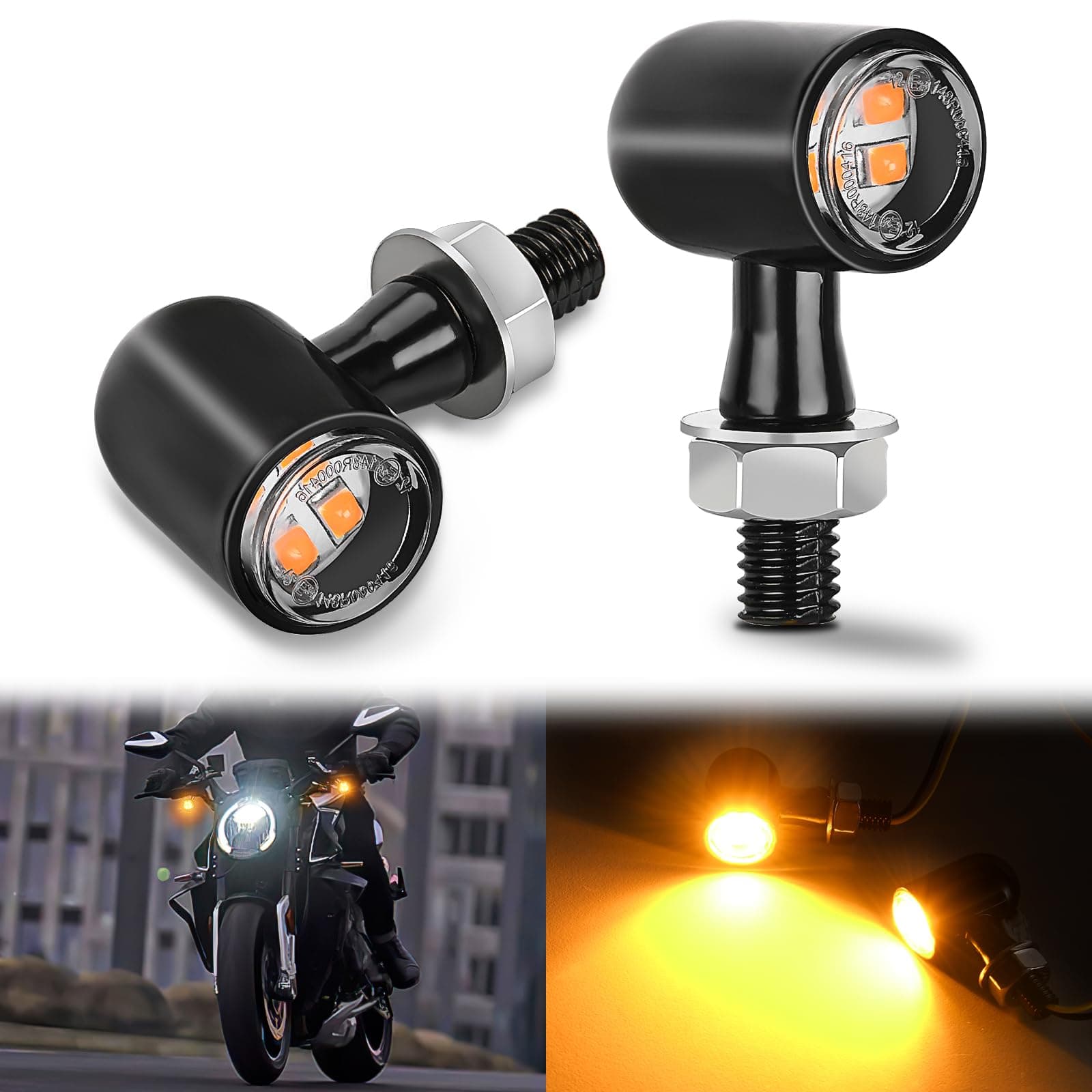 Nilight Motorcycle LED Turn Signals Front Indicator Light Yellow Beam Mini Size Blinkers Compatible with Harley Honda Kawasaki Suzuki Triumph Yamaha Cruiser