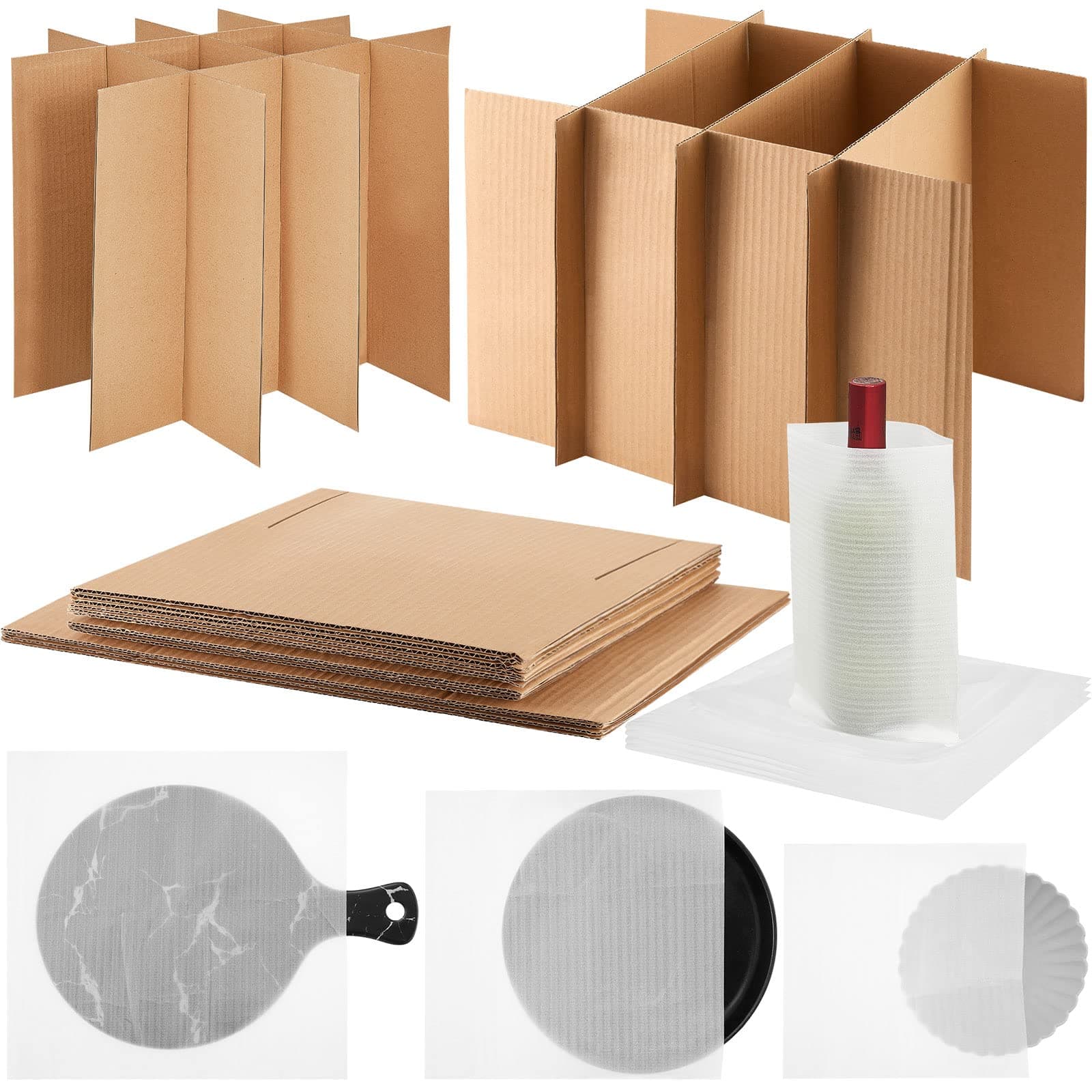 Outus 2 Sets Glass Divider Kits for Moving, Kitchen Moving Box Kit Dish Packing Moving Boxes, 10 Corrugate Dividers with Foam Pouches Fits in 16 x 12 x 12 Inch Box (box Not Included)