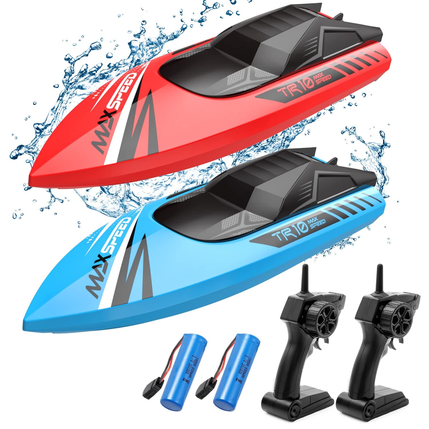 RC Boats for Kids 2Pack, Fast Remote Control Boat for Pools Lakes River, 2.4 GHz Racing Boat Toys for Boys 8-12, 15KMH Fast with Rechargeable Batteries 56 Mins Long Play Time