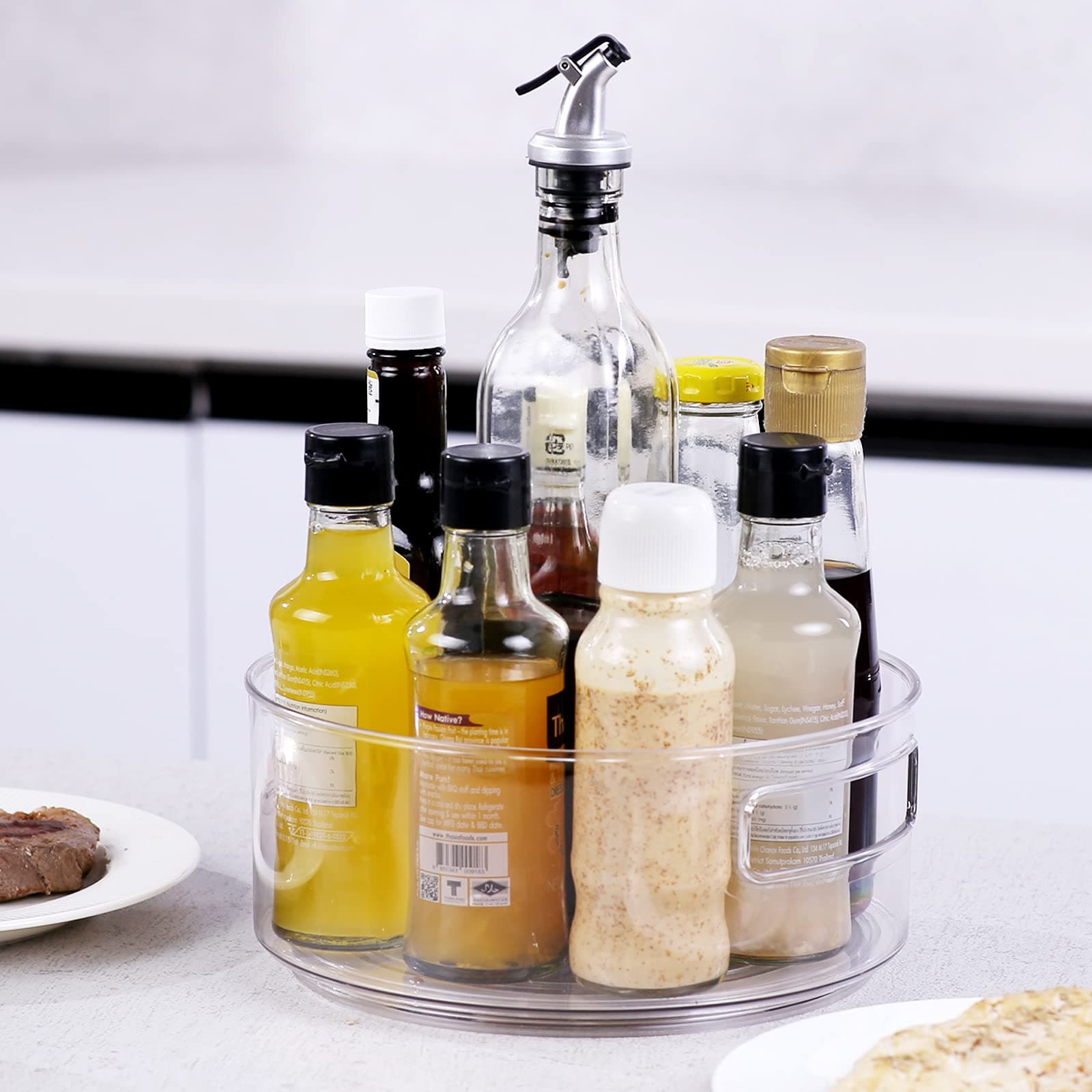 Semlos Clear Lazy Susan Turntable Cupboard Organizer, Multi-Functional Spice Rack for Kitchen Storage, Revolving Condiment Holder, Turntable Storage Racks 9 Inch