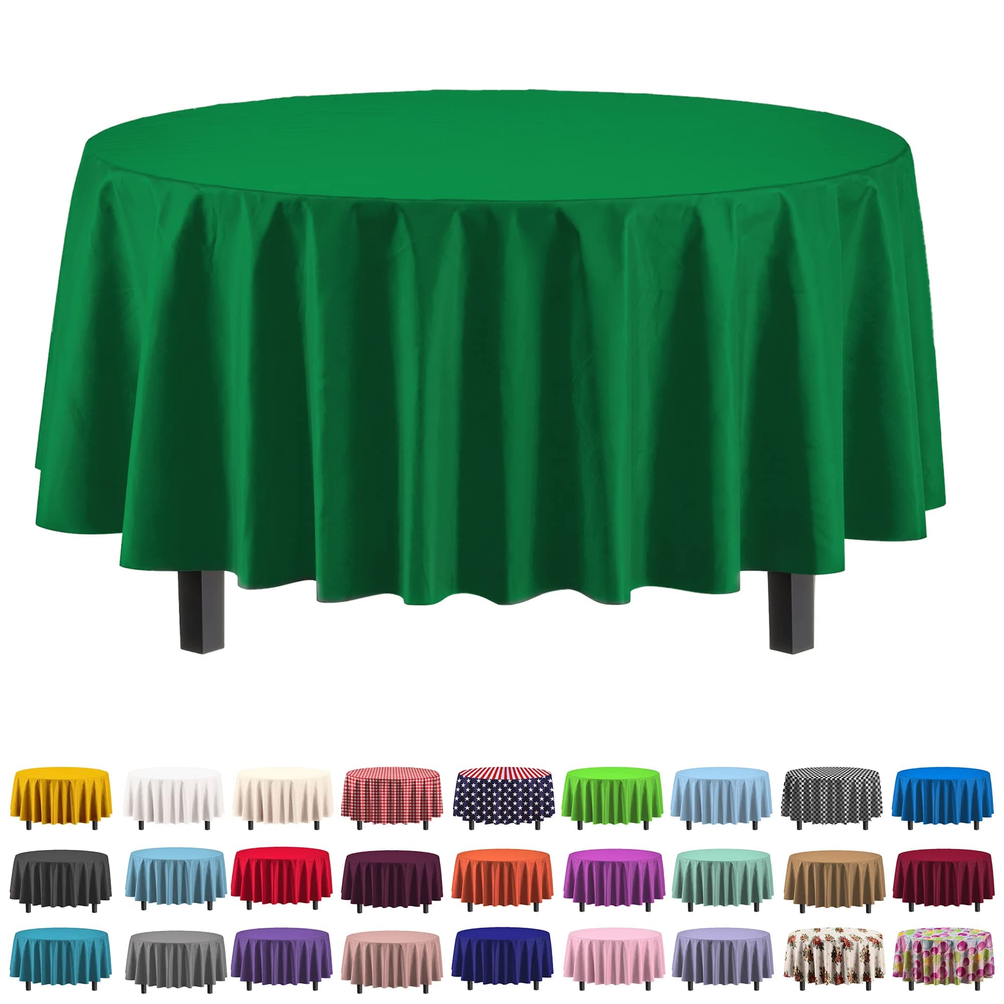 Exquisite Party Solids 12-Pack Premium Plastic Tablecloth 84in. Round Table Cover - Emerald Green