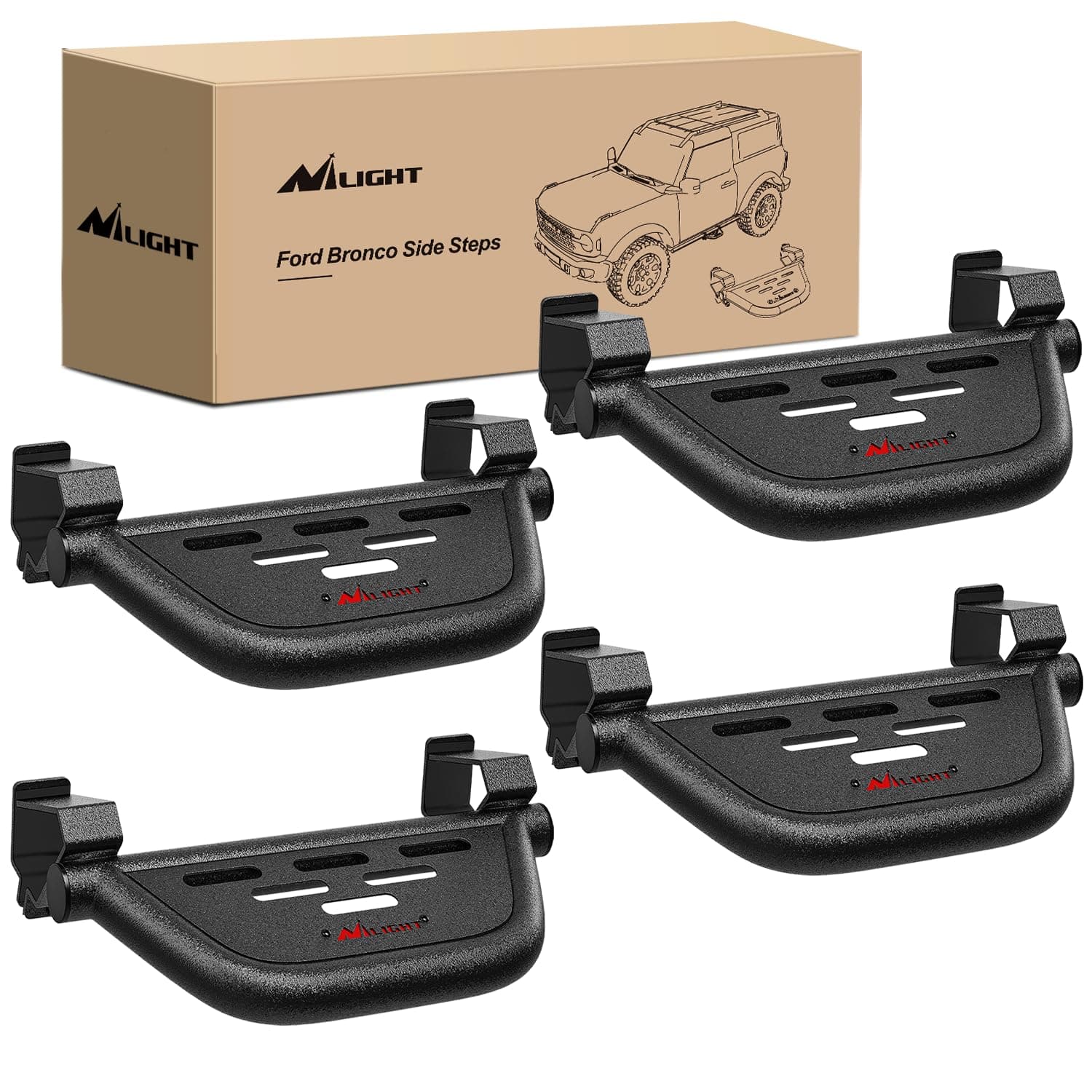 Nilight Running Boards Side Steps Compatible with 2021 2022 2023 2024 2025 Ford Bronco 2/4 Doors with The Rock Rails 4Pcs Heavy-Duty Steel Side Bars Step Plates