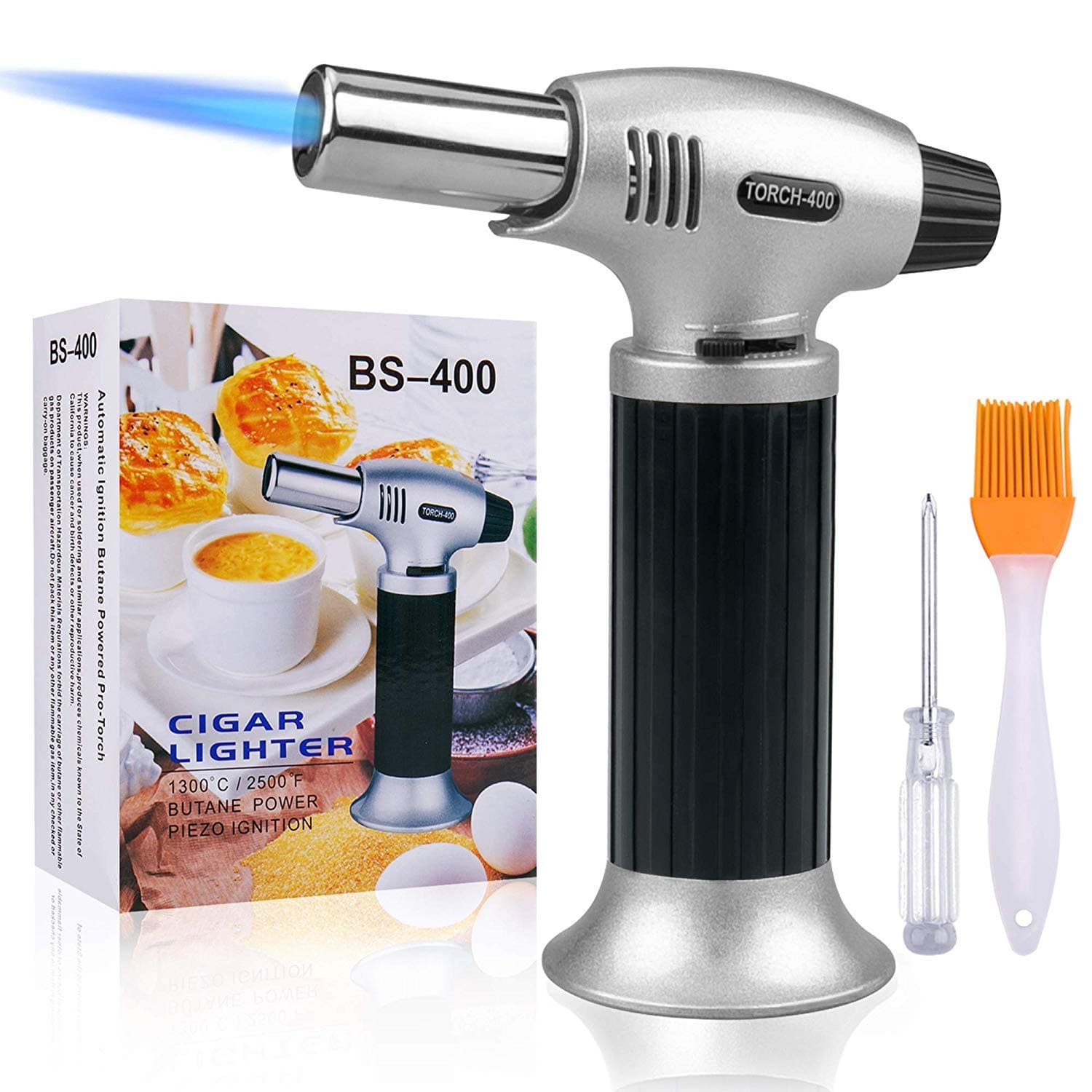 Blow Torch Lighter INPHER Pastry Torch Kitchen Cooking Culinary Torch Lighter Refillable Butane Torch with Adjustable Flame (MAX 2500°F) and Safety Lock for Brulee Creme, BBQ, Baking, DIY Soldering