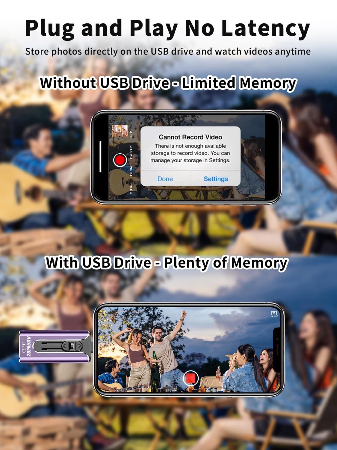 512GB Flash Drives Intended for iPhone, Memory Stick Storage for Photos and Videos Backup, Compatible with iPhone iPad Android PC, Plug and Play, No Application Required (Light Purple)