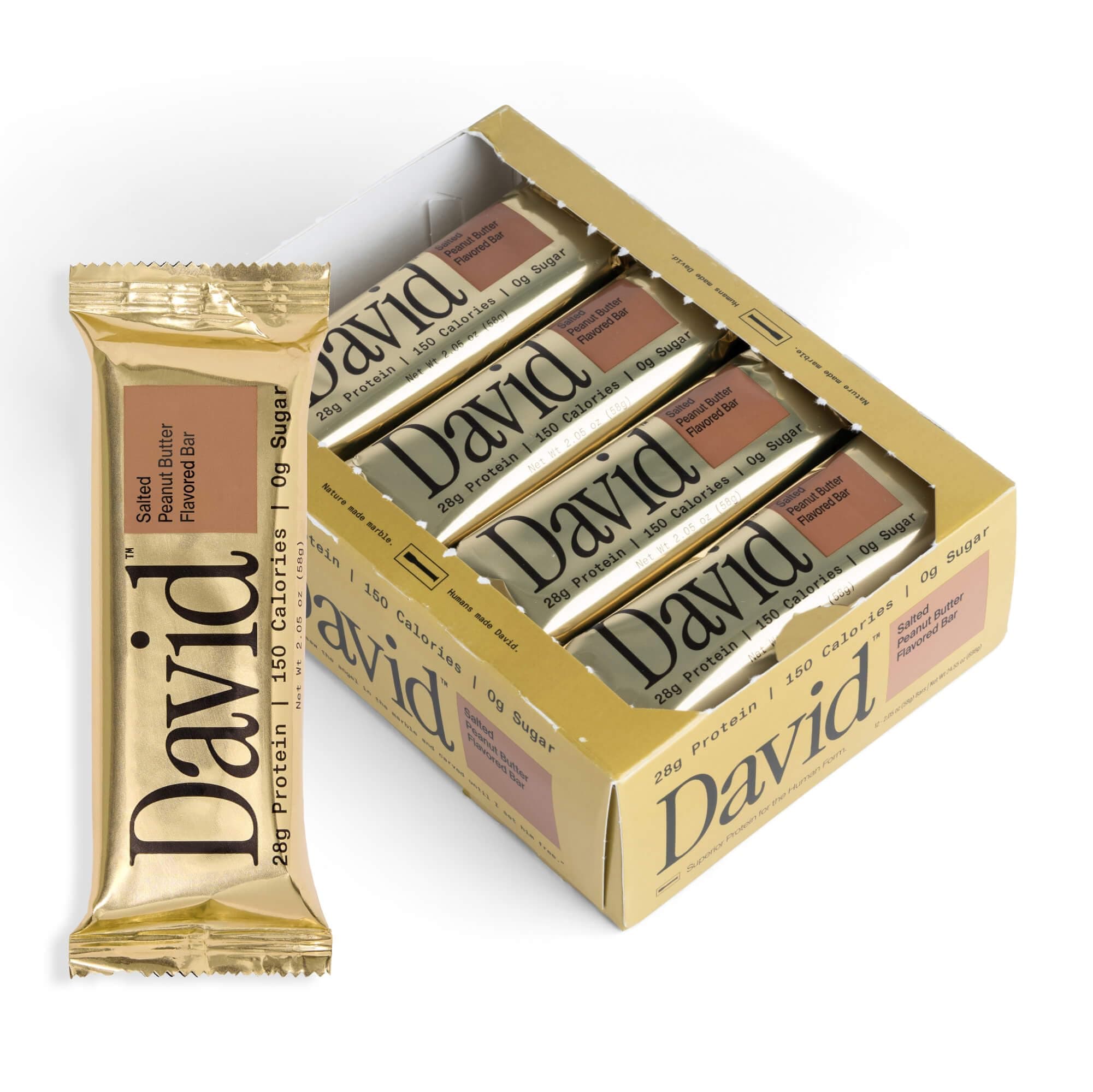 David High Protein Bars - 0g of Sugar, Low Carb, Gluten Free - 28g of Protein, 150 Calories - On-The-Go Snack - Salted Peanut Butter Flavor, Pack of 12