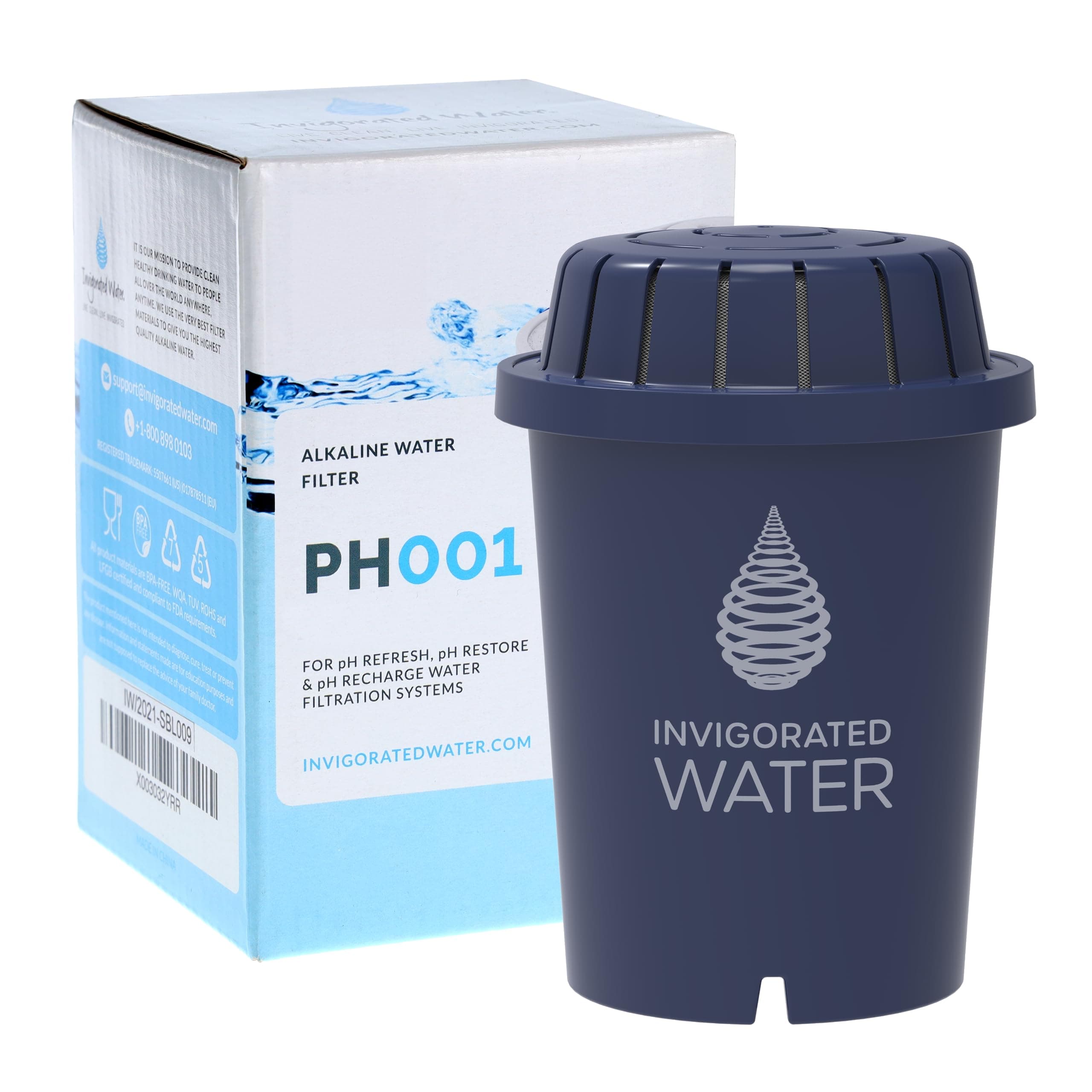 PH001 Alkaline Water Filter – Replacement Water Filter by Invigorated Water – Ionized Water Filter Cartridge - for Invigorated Living Jug, Pitcher, Ionizer, Purifier, 350 Litre Capacity (1 Pack-Blue)