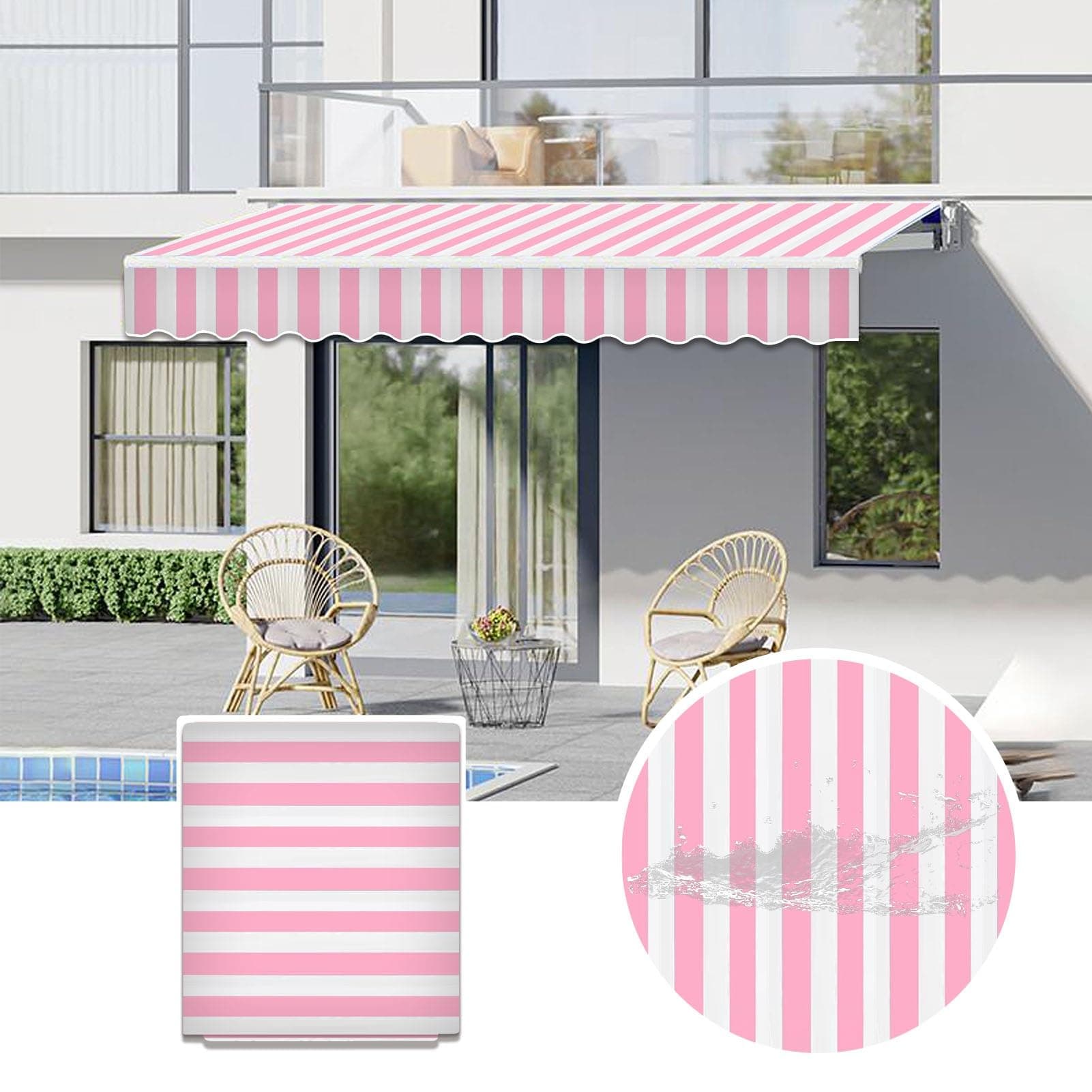 Commercial Patio Awning Top Replacement Fabric| 100% Polyester Sunshade Shelter with UV & Water-Resistant Fabric for Deck, Balcony, Yard, Coffee,Customizable(Pink White Stripes,15x8.2ft)