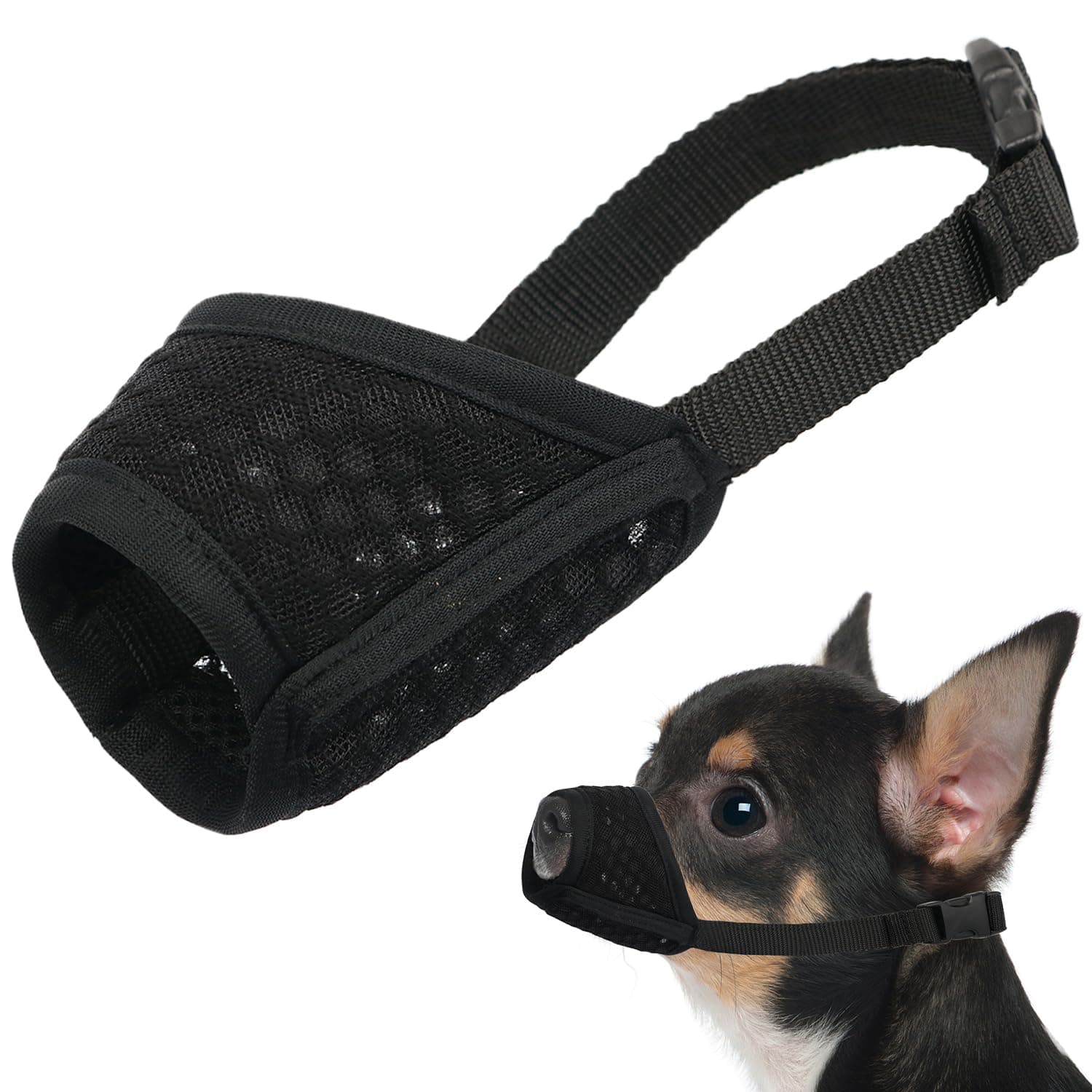 Mayerzon Dog Muzzle, Puppy Soft Mesh Muzzle for Small Medium Large Dogs Chihuahua Poodles Beagle Dachshund Corgis Labrador for Biting Chewing Grooming that Allows Panting Drinking(XXS, Black)
