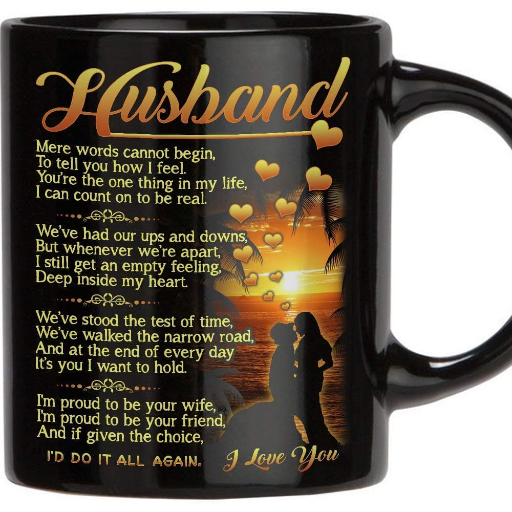 TERAVEX Gift for Husband - 11 Oz Novelty Ceramic Coffee Mug, Romantic Love Wedding, Best Couples, Married, Christmas, Husband Gifts From Wife, Birthday Gifts for Husband - Black