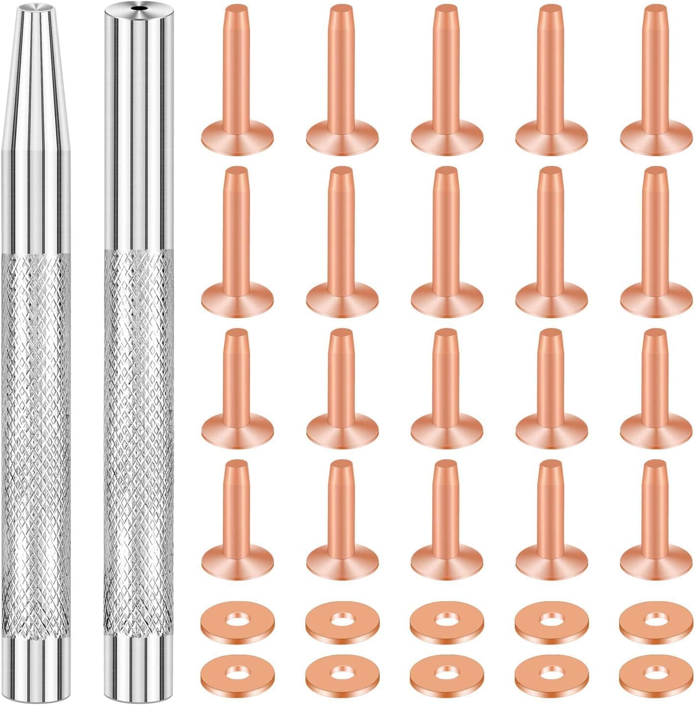 SelfTek 20Pack Copper Rivets and Burrs (14mm and 19mm) with 2Pcs Punch Rivet Tool for Belts, Bags, Collars, Leather-Crafting, Bracelets