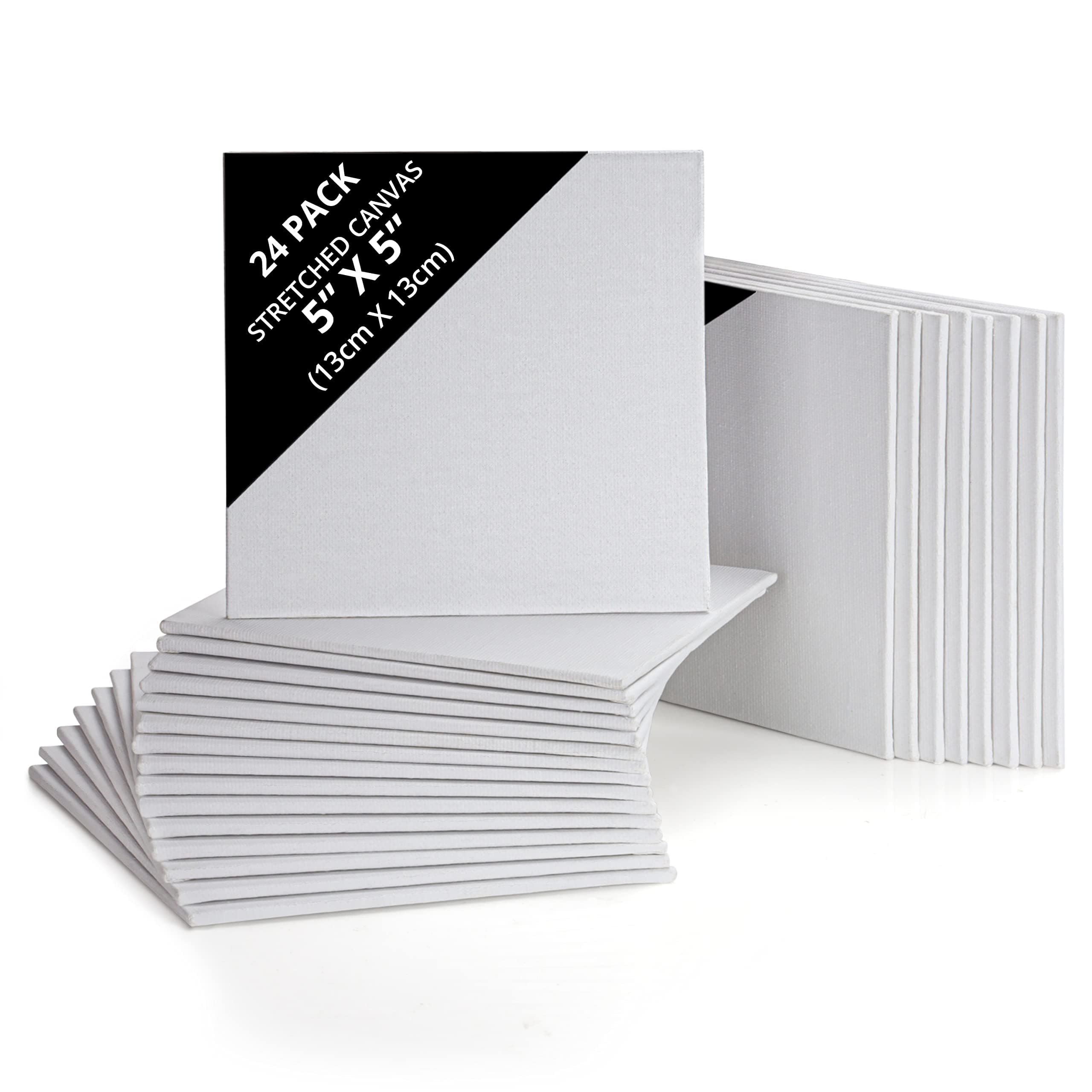 – 24 Pack Blank Canvas - 13 x 13cm (5 x 5 inches) - Pre Stretched Canvas Panel Boards - Suitable for Acrylic and Oil Painting Also for Sketching and Drawing
