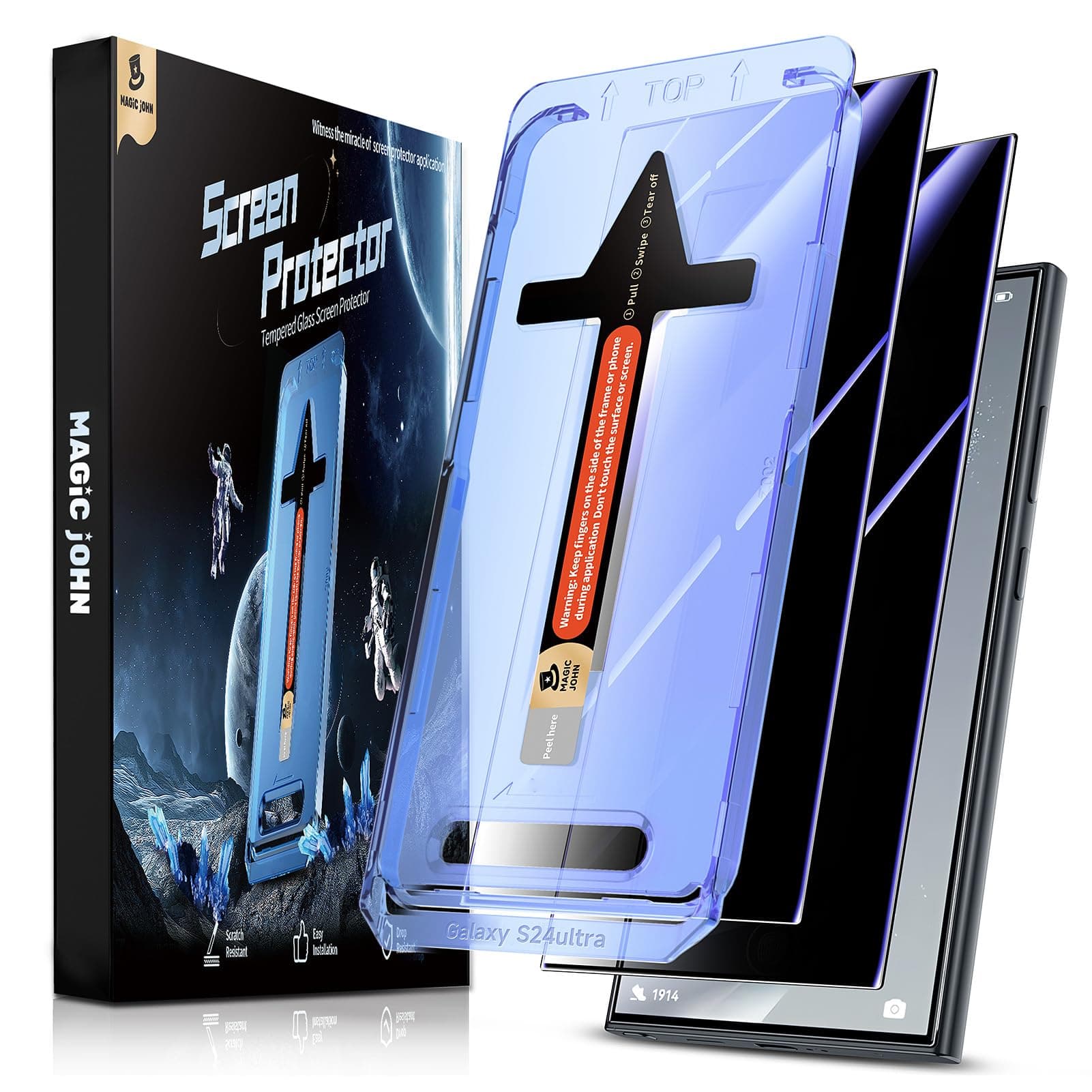 MAGIC JOHN 2 Pack for Samsung Galaxy S24 Ultra Privacy Glass Screen Protector 6.8 inch, 28° Anti-spy Tempered Glass Film, Auto Dust-Elimination Installation, Bubble Free, Case Friendly