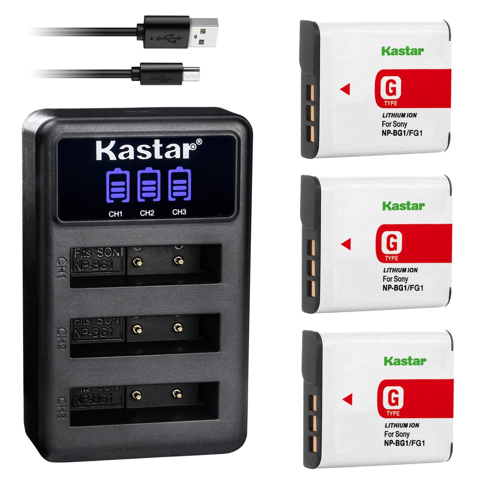 Kastar 3-Pack NP-BG1 Battery + Triple USB Charger