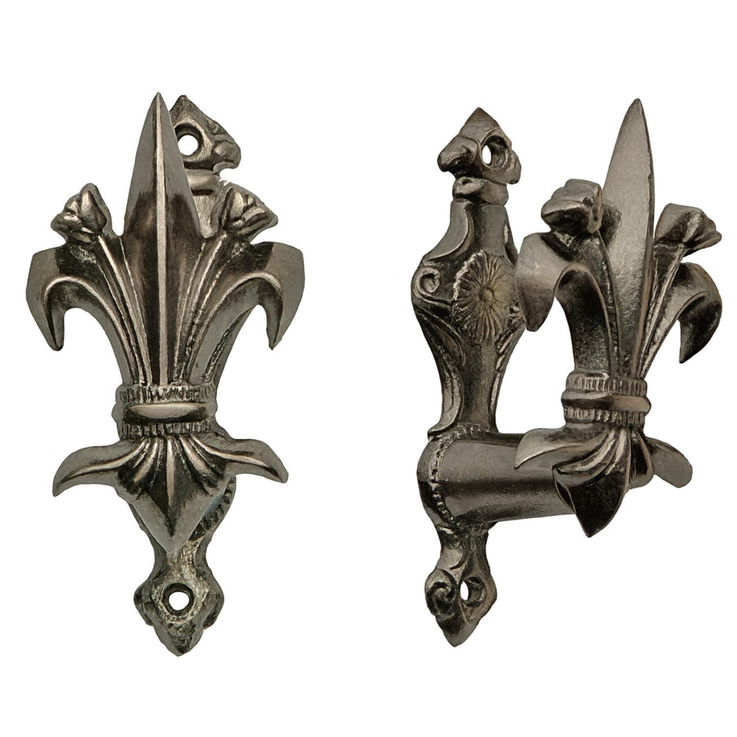SZCO 3” Fleur de Lis Sword Hanger Wall Mount – Set of 2 Expandable Pewter Finish Hook Set for Swords & Daggers– Decorative Wall Stand, Katana Wall Mount, Sword Holder & Gun Rack with Hardware