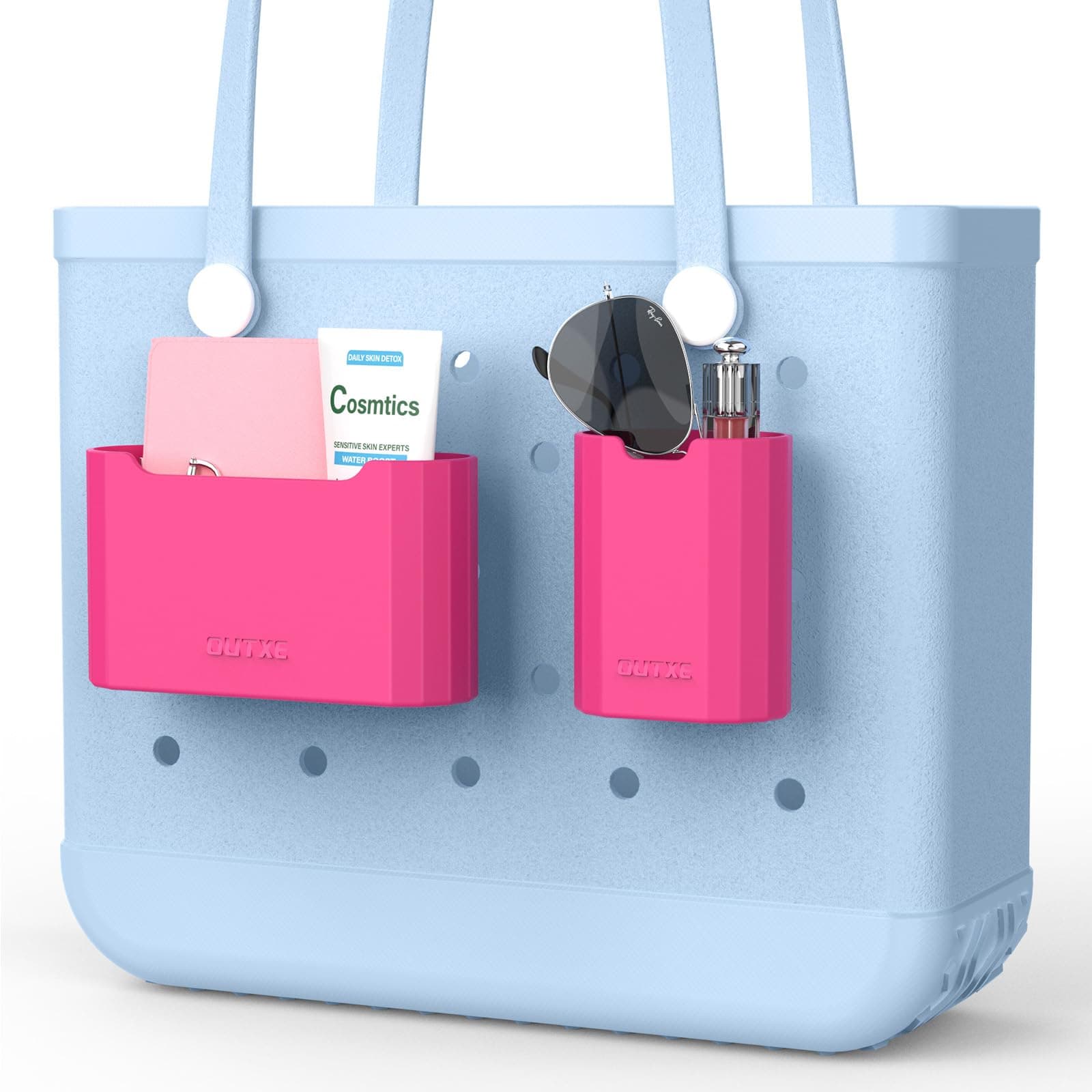 OUTXEOUTXE 2 Pack Silicone Bogg Bag Organizer Insert Compatible with All Bogg Bags, Sunglasses & Wallet Holder Accessories for Bogg Bag, Wallet and Glasses Organizer for Simple Modern Bags-Haute Pink