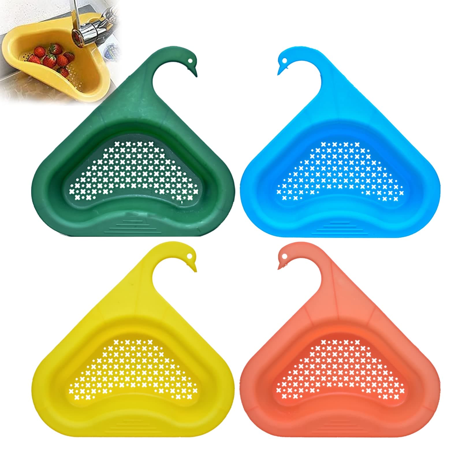 4 Pack Kitchen Sink Drain Basket Swan Drain Rack, Multifunctional Kitchen Triangular Sink Filter Swan Drain Basket for Kitchen Sink Hangs on Faucet Fits All Sink