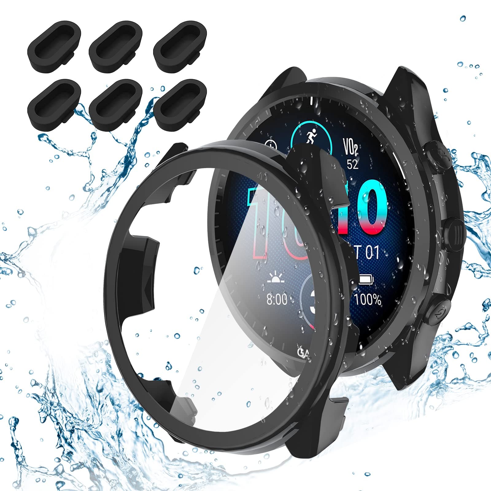 Diruite 2-Packs Case for Garmin Forerunner 965 Tempered Glass Screen Protector,Ultra Thin PC Protection Cover All-round Screen Protector