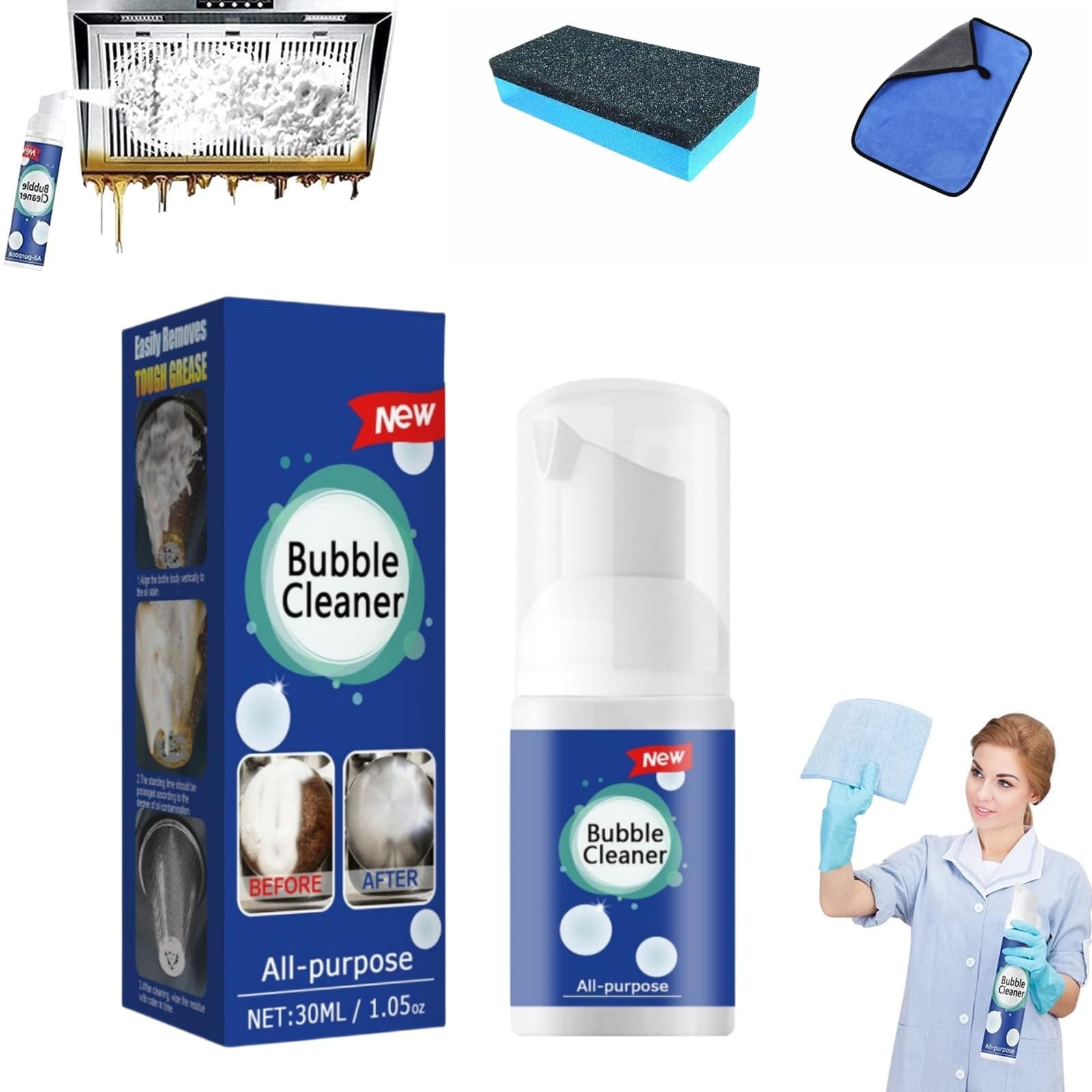 Bubble Cleaner, Bubble Power Cleaner, Bubble Cleaner Foam Spray, All Purpose Rinse Cleaning Foam, Powerful Stain Removing Foam Cleaner, All Purpose Powerful Stain Removal Kit (30ml * 1)