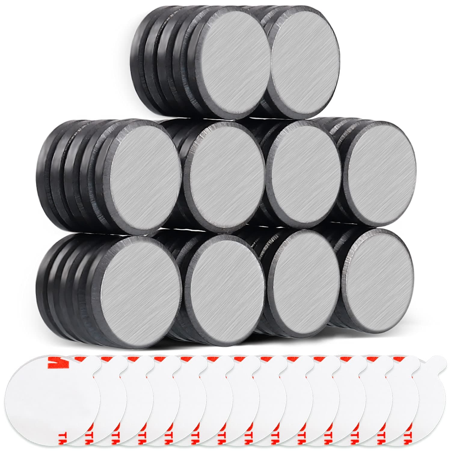 50 Pcs Ceramic Disc Magnets with Double-Sided Adhesive, TRYMAG Round Industrial Magnets Perfect for Fridge, DIY, Hobby, Scientific, Crafts, and Office Magnets - 0.709 inch / 18 mm