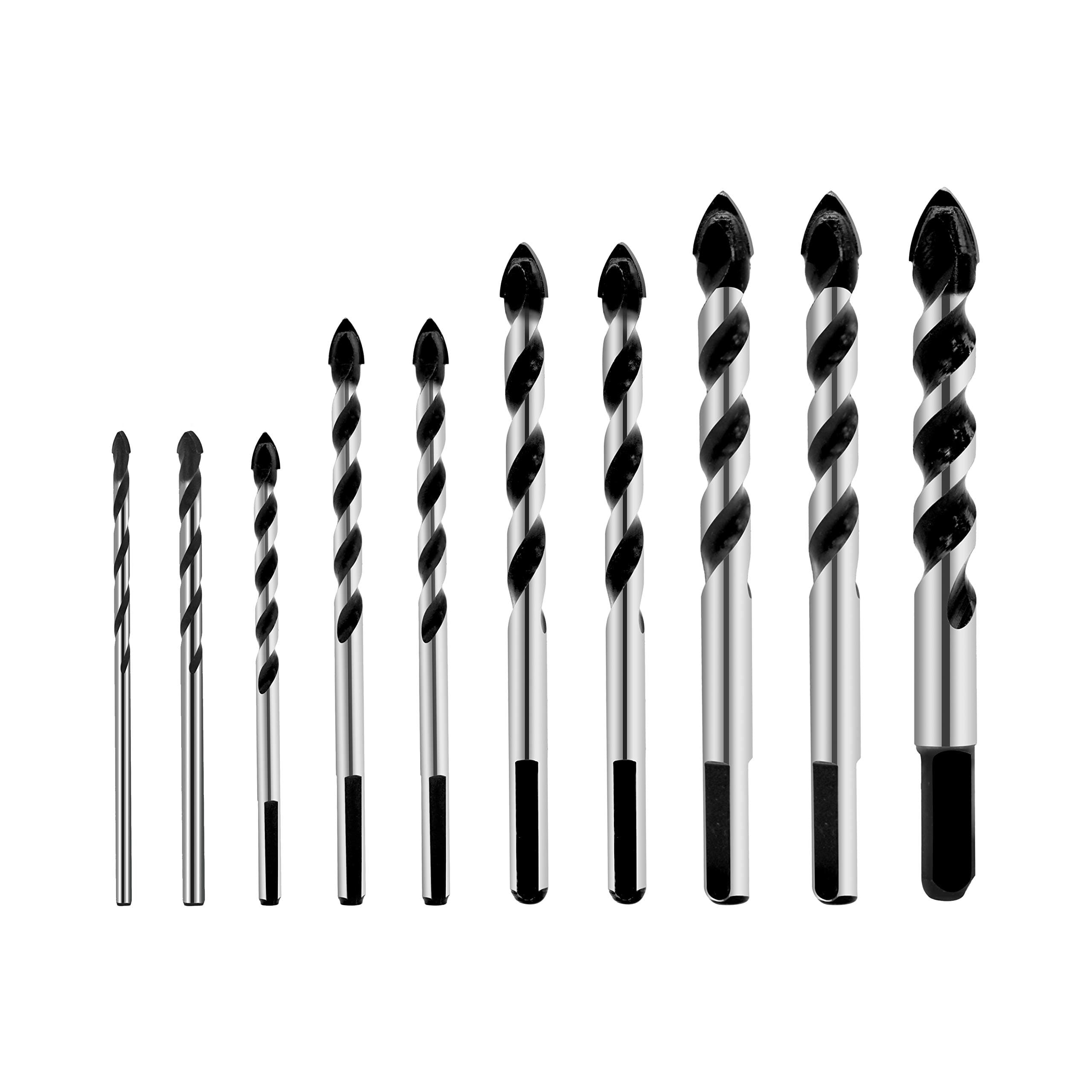 Masonry Drill Bits Set, 10 Piece Tungsten Carbide Tip Drill Bits for Porcelain Ceramic Tile, Concrete, Brick Wall, Glass, Mirrors, Plastic Wood (3 4 5 6 6 8 8 10 10 12mm)