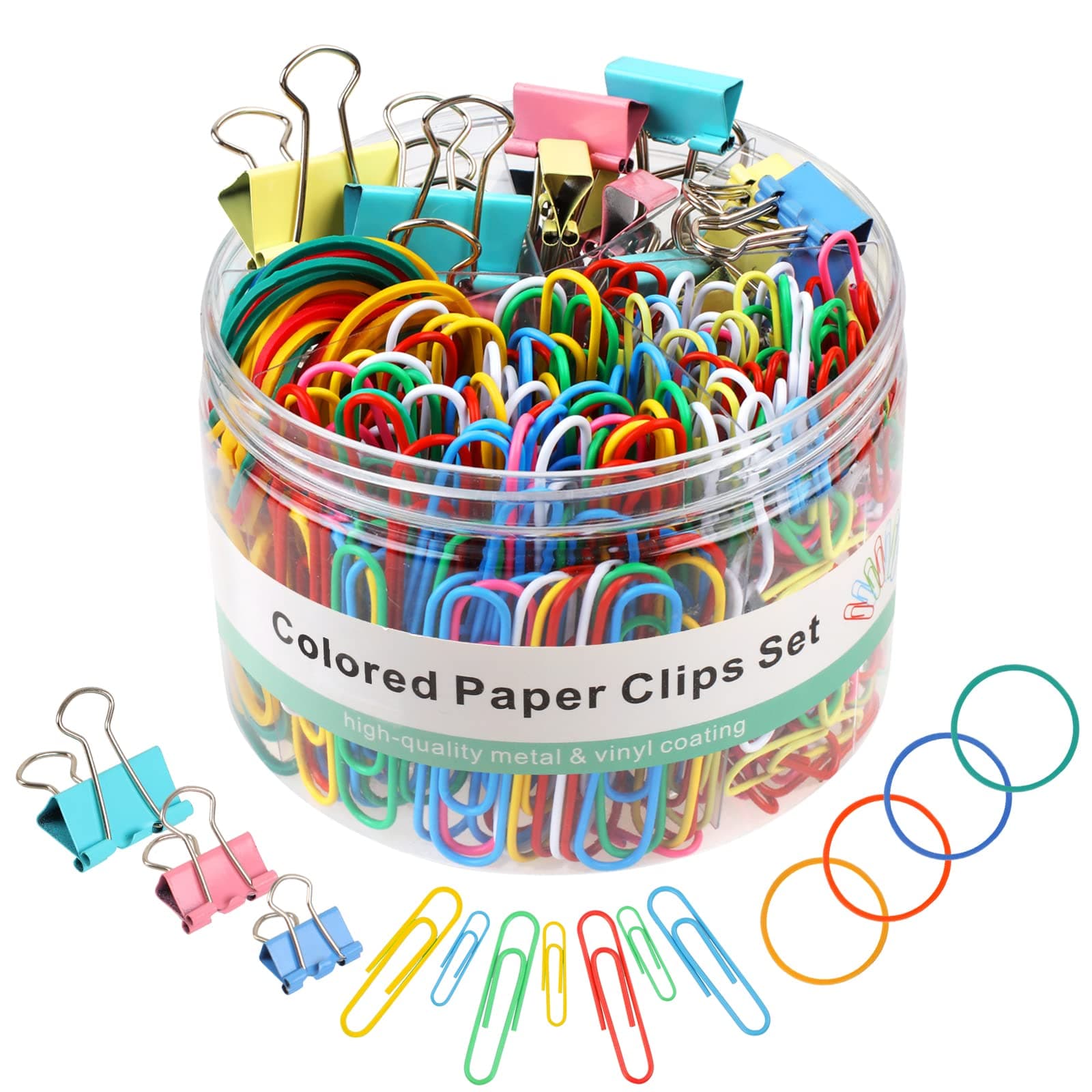300 Pcs Binder Clips, Rubber Bands, Office Set, Paper Clips, School & Teacher Supplies for Office Desk Essentials (Assorted Sizes)