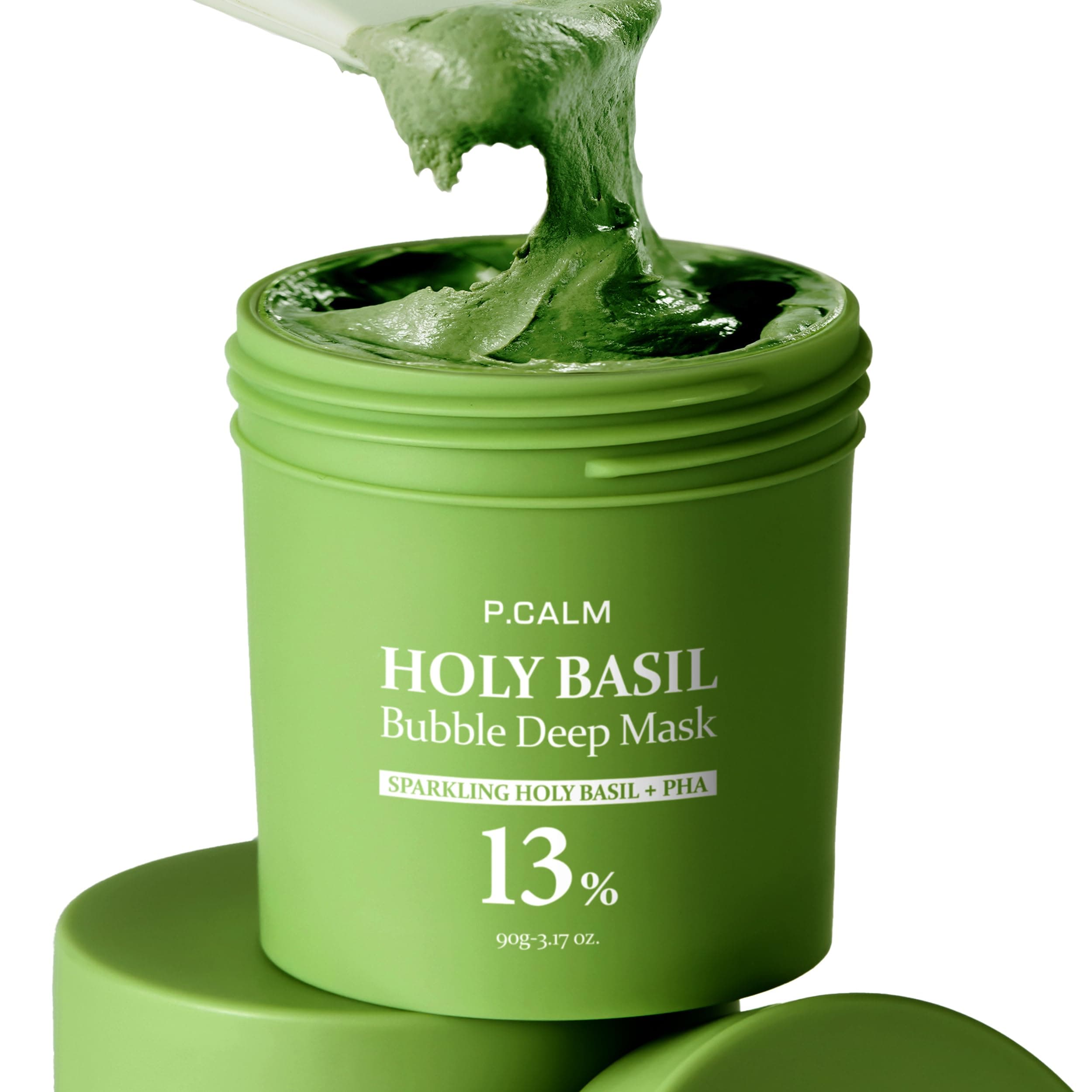 P.CALM Holy Basil Bubble Deep Mask – Holy Basil & Carbonated Water for Cleansing Pores & Blackheads, Korean Clay to Bubble Wash-Off Pack (90g / 3.17 oz)