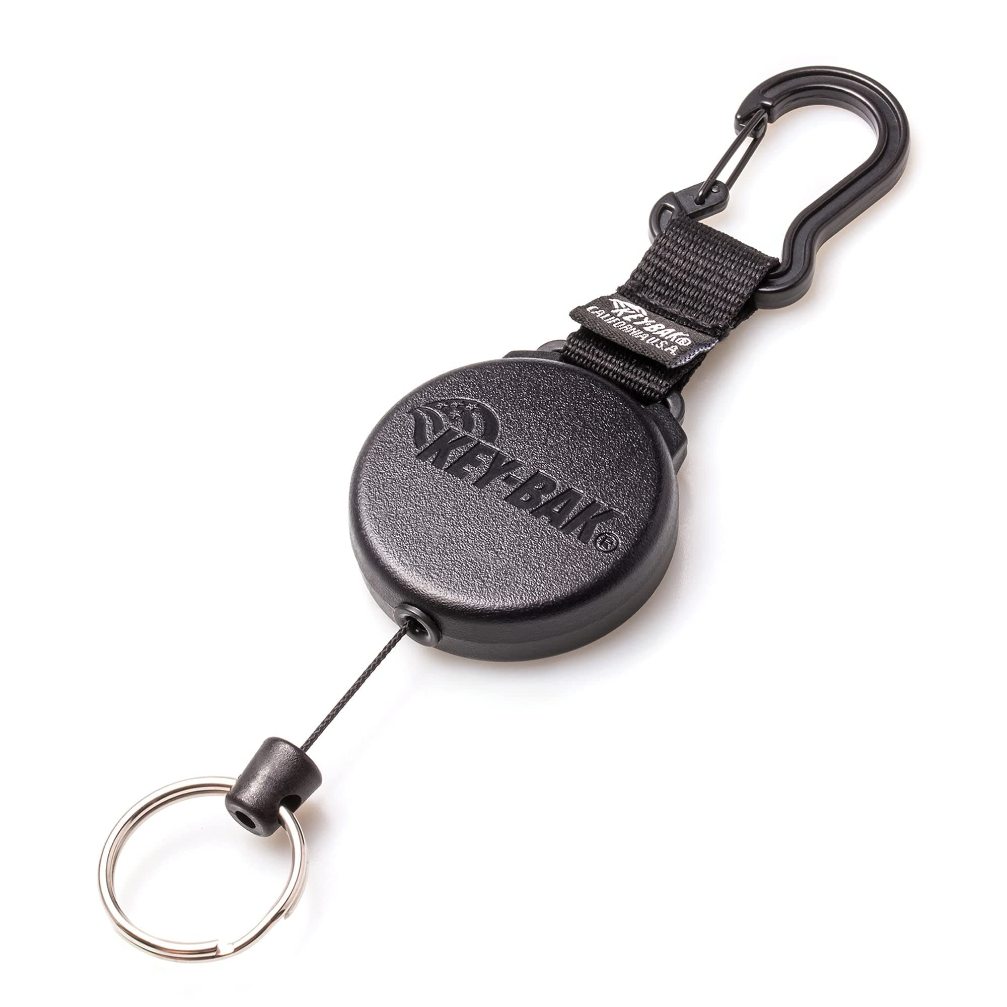 SECURIT SD Retractable Keychain, 36" Retractable Cord, 15oz. Retraction, Durable Polycarbonate Case, Zinc Alloy Carabiner, Split Ring, Black