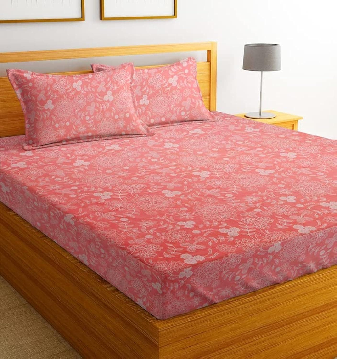 100% Cotton Feel Flat Double Bedsheets with 2 King Size Pillow Covers | Double Bed Breathable | Wrinklefree | Ultrasoft 180 TC Supersoft |90 x 100 Inches | Pink Flower
