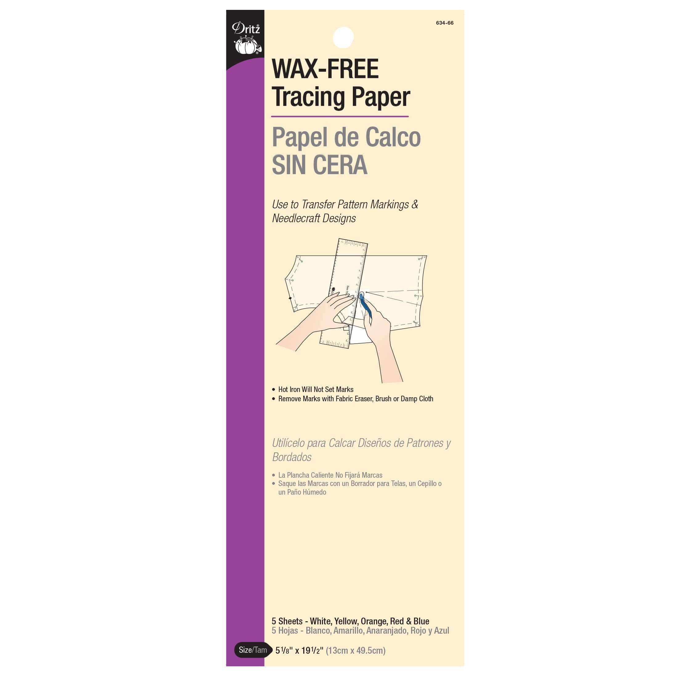 Dritz Wax-Free 5-1/8" x 19-1/2", 5 Sheets, Assorted Tracing Paper, 5-1/8 x 19-1/2-Inch, Colors May Vary