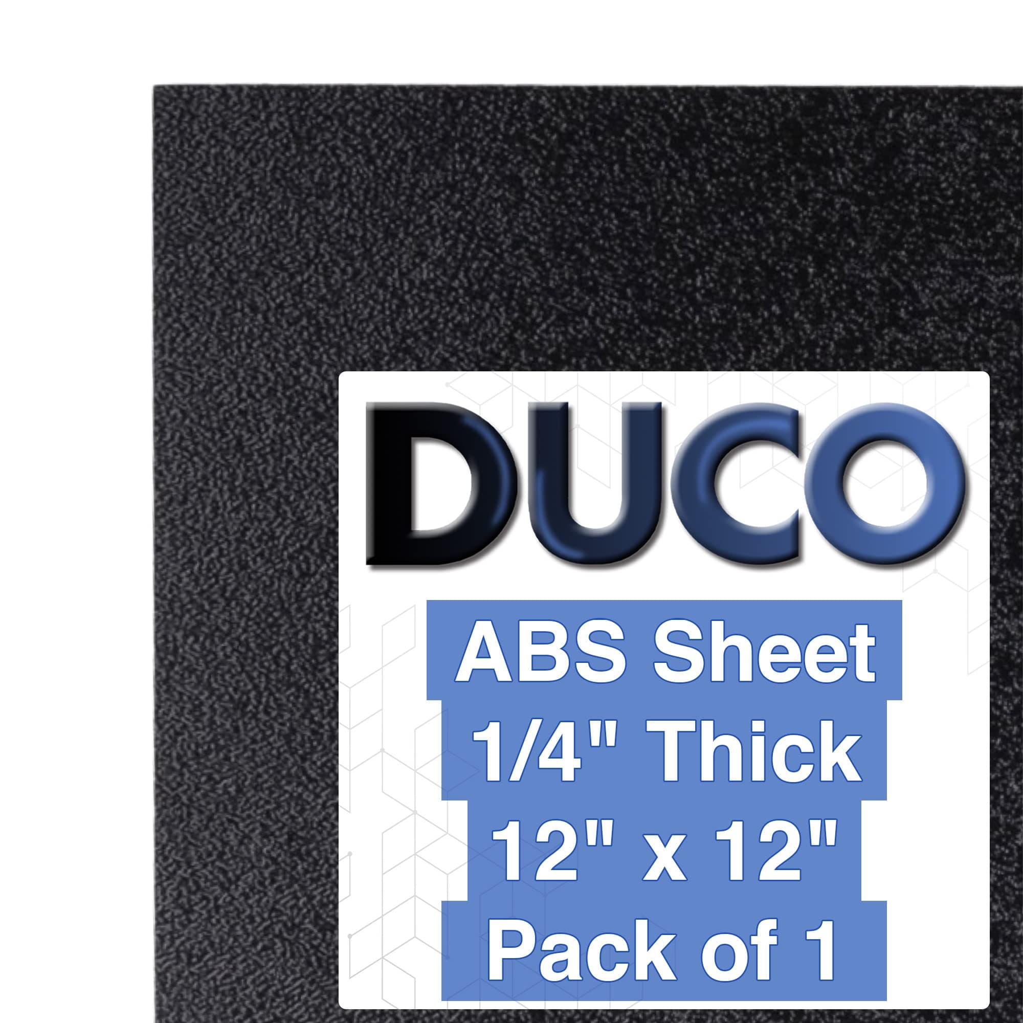 Duco ABS Plastic Sheet 1/4" (6mm) Thick 12" x 12" - 1 Pack of USA-Made Textured & Matte ABS Black Sheet - Heat Moldable Plastic Panel for Home Decor, Crafts, Robotics, DIY Projects and Industrial