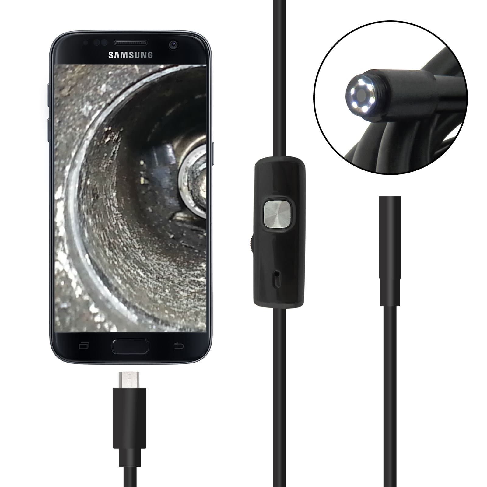 iXium 5.5mm Lens Micro USB Endoscope Inspection Camera Waterproof IP67 Snake Tube Cam 6 White LED for Android Phone (OTG) PC and Laptop - 10m Long