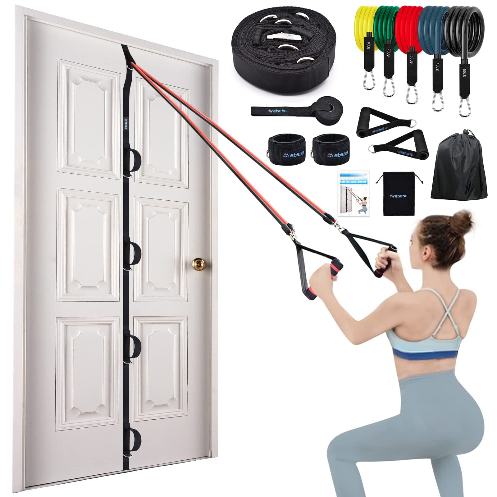 Brebebe Door Anchor Strap for Resistance Bands Exercises, Multi Point Anchor Gym Attachment for Home Fitness, Portable Door Band Resistance Workout Equipment, Easy to Install, Punch-Free, Nail-Free