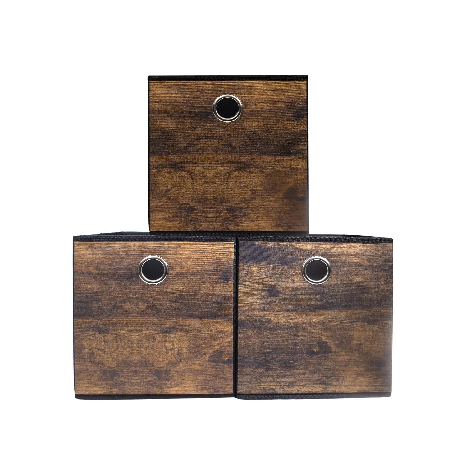 – Stylish Thickened Fabric Storage Box with Wood Grain,Sturdy Storage Cube Bin,Foldable Basket storage Organiser unit for Shelf,Bookcase,Wardrobe,Bedroom,Storeroom,Nursery,Office,Dorm,3 Pack(26x26x28cm)