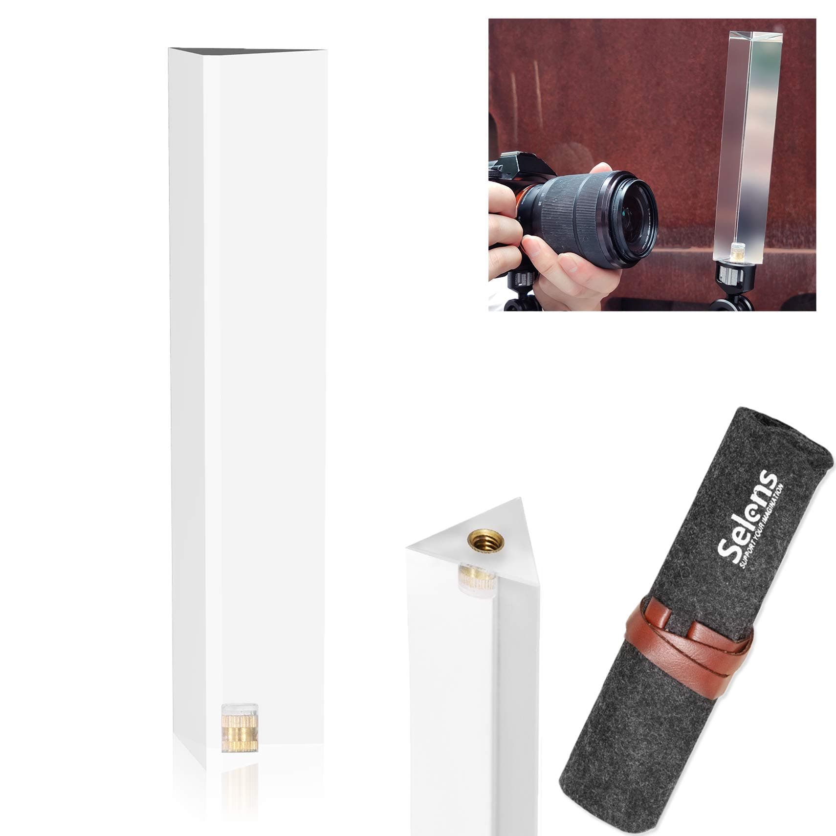 Meking Photography Prism with Microfiber Cleaning Cloth, Optical Glass Triangular Prism, Portable 5.12 Inch Crystal Rainbow Prism for Photos and Teaching Light Spectrum 1