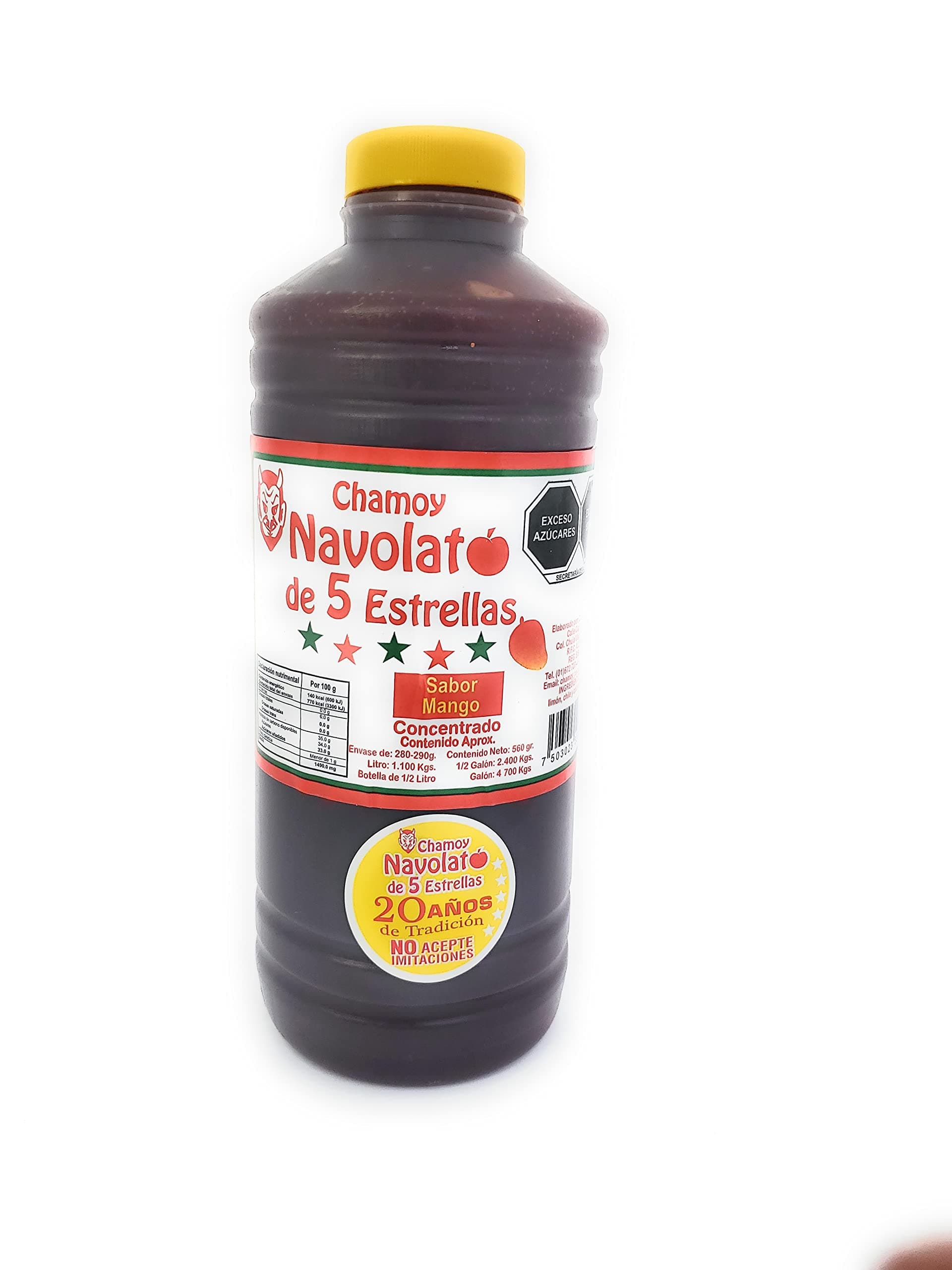 Chamoy Navolato de 5 Estrellas with Real Fruit Pulp, A Mexican Classic, Sweet, Spicy, Salty, Fruity, Snack, Michelada Sauce (1 Liter) (Mango)